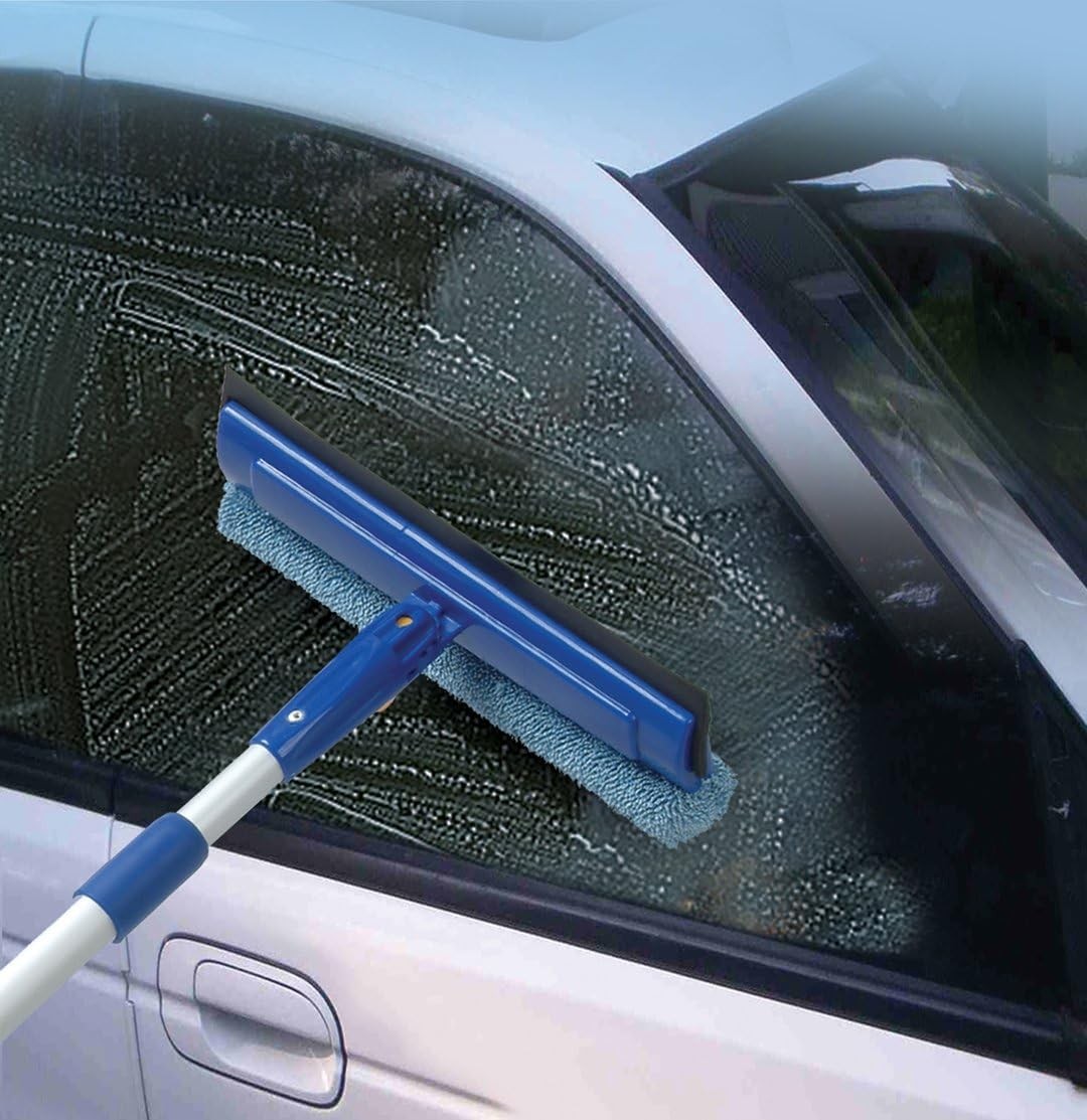 Window Washer and Silicone Squeegee, Auto Easy Grip Extendable Handle
