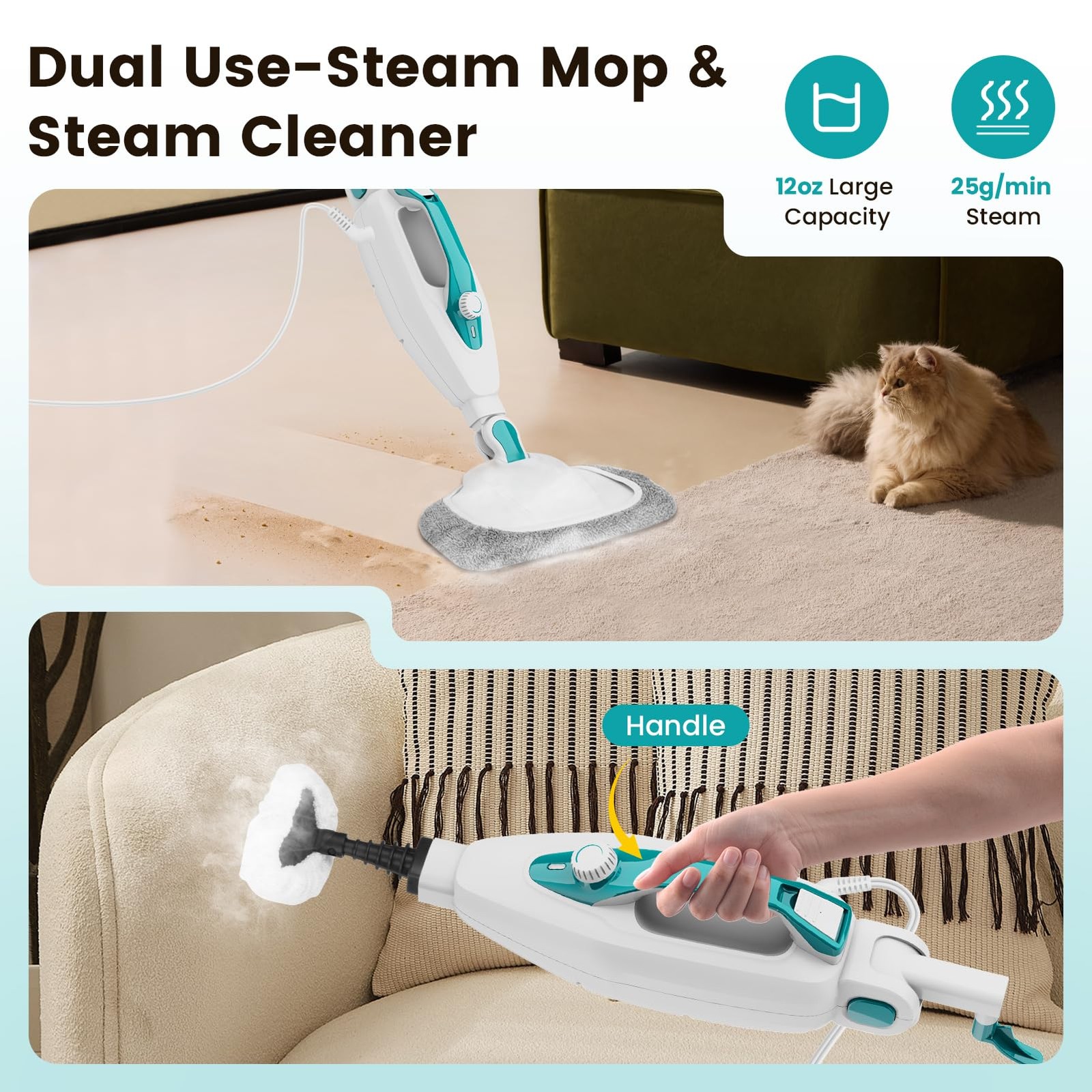 10-in-1 Steam Mop & Handheld Cleaner – 1550W, Multi-Purpose for Floors & Windows