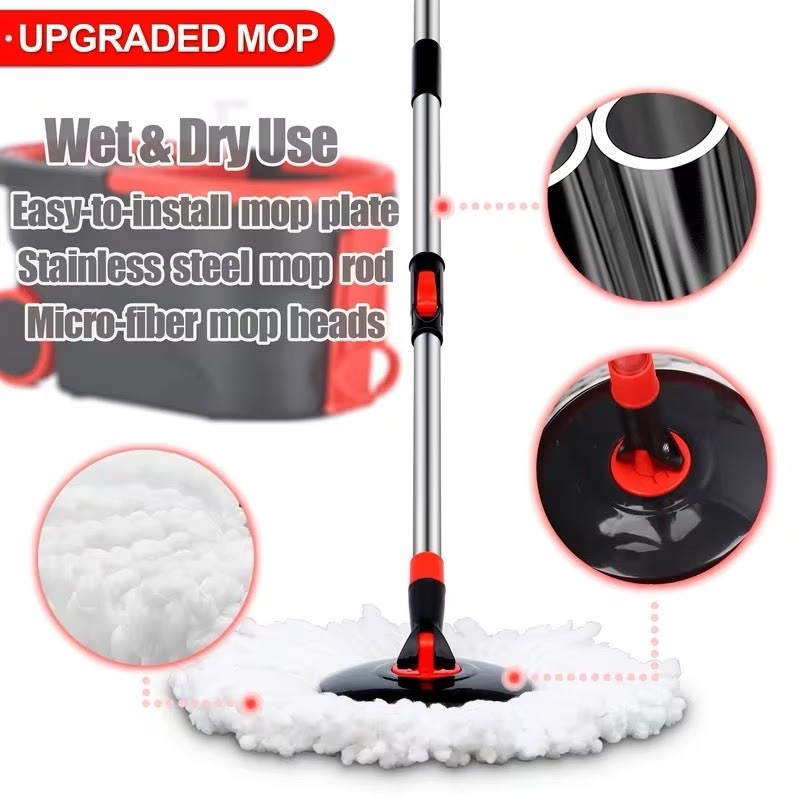 Spin Mop Bucket System 360 Rotating Floor Mop w Microfiber Head