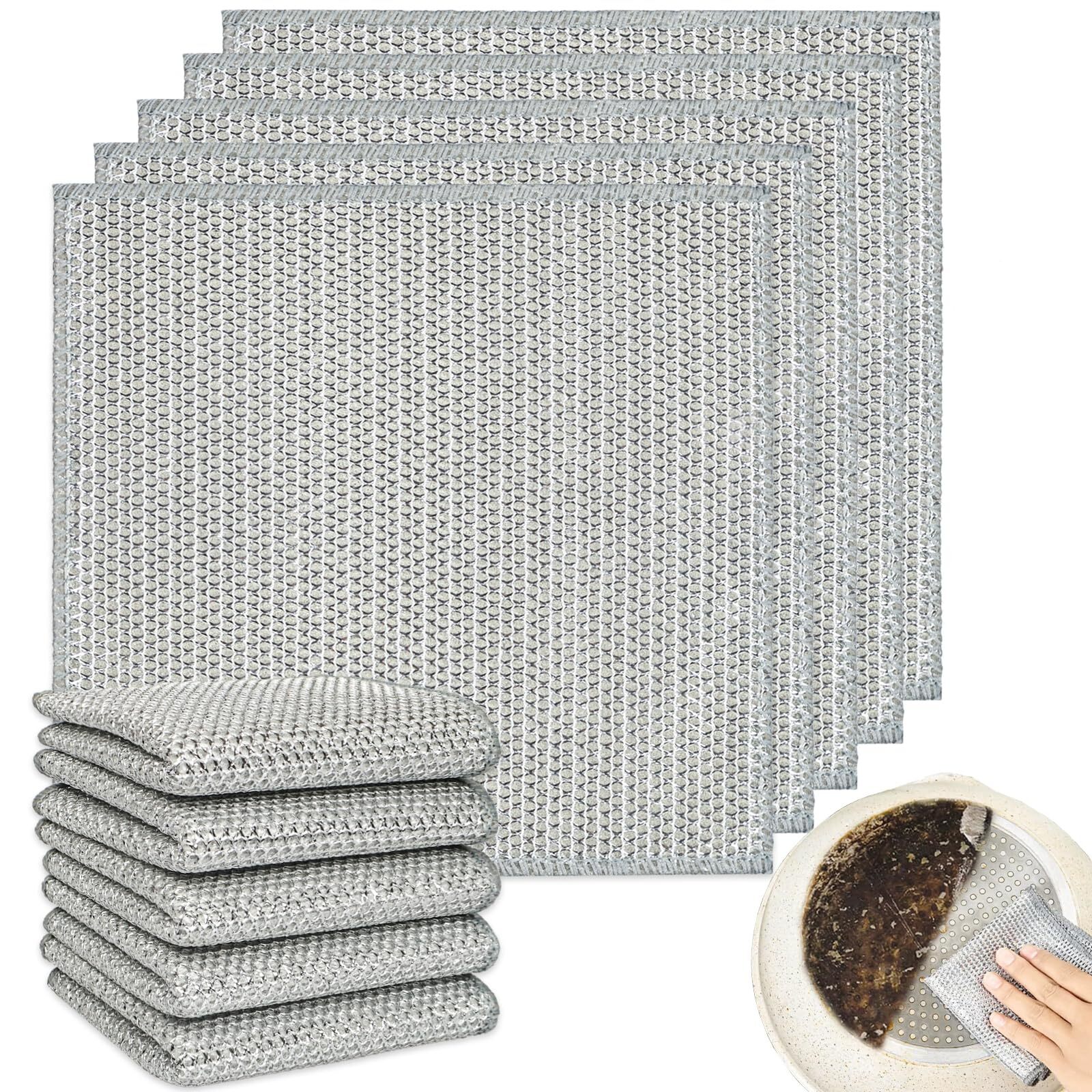 5 Pcs Non Scratch Wire Dishcloth Multipurpose Wire Dishwashing Rags for Kitchen