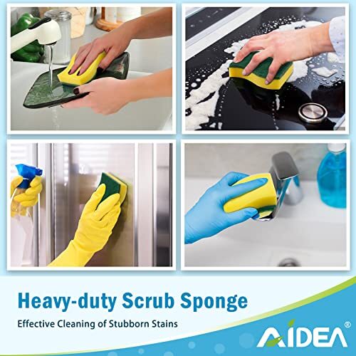 AIDEA Heavy Duty Scrub Sponge-50 Count, Cleaning Assorted Colors , Sizes
