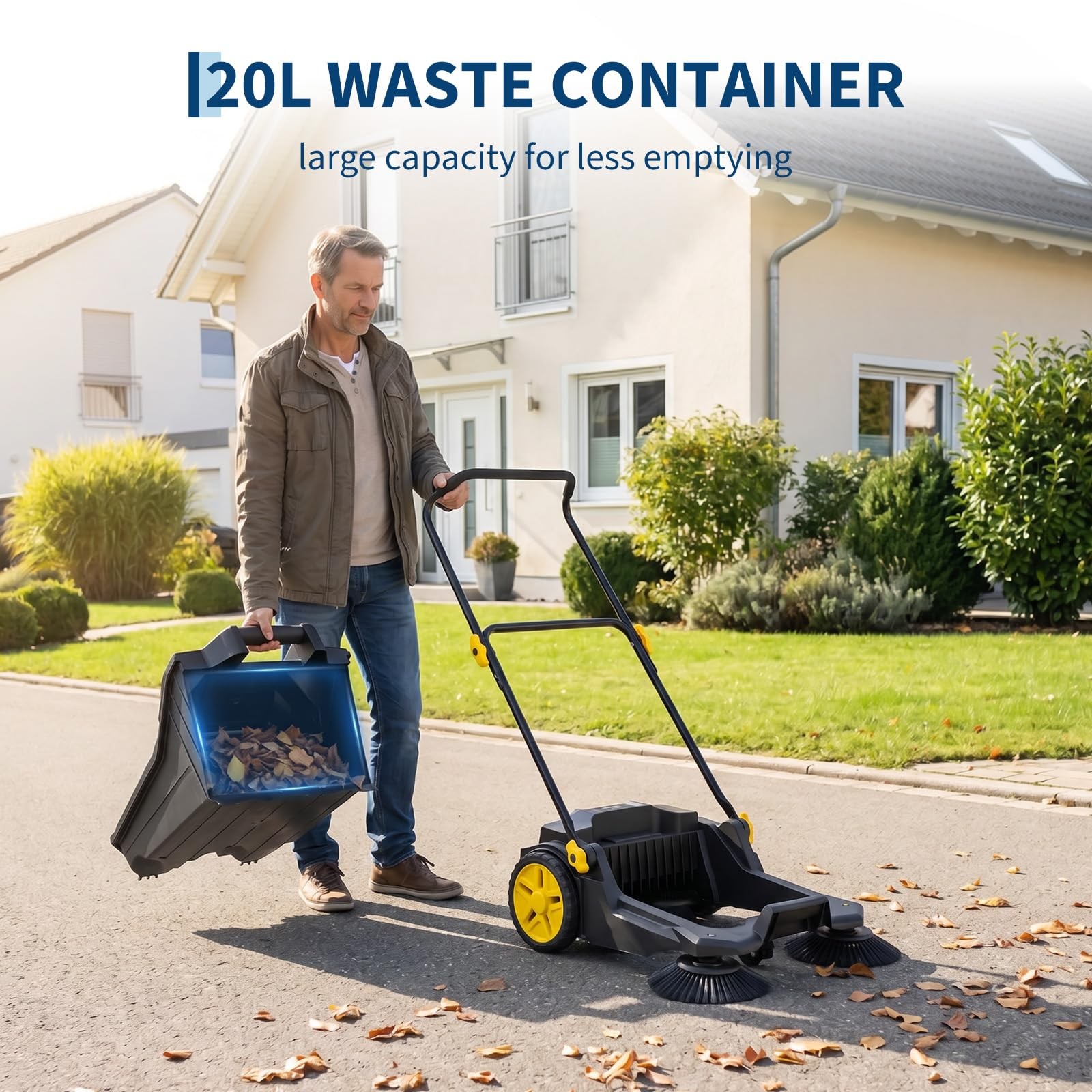 25.6″ Width Manual Sweeper Walk-Behind Hand Push Floor Sweeper Adjustable Handle