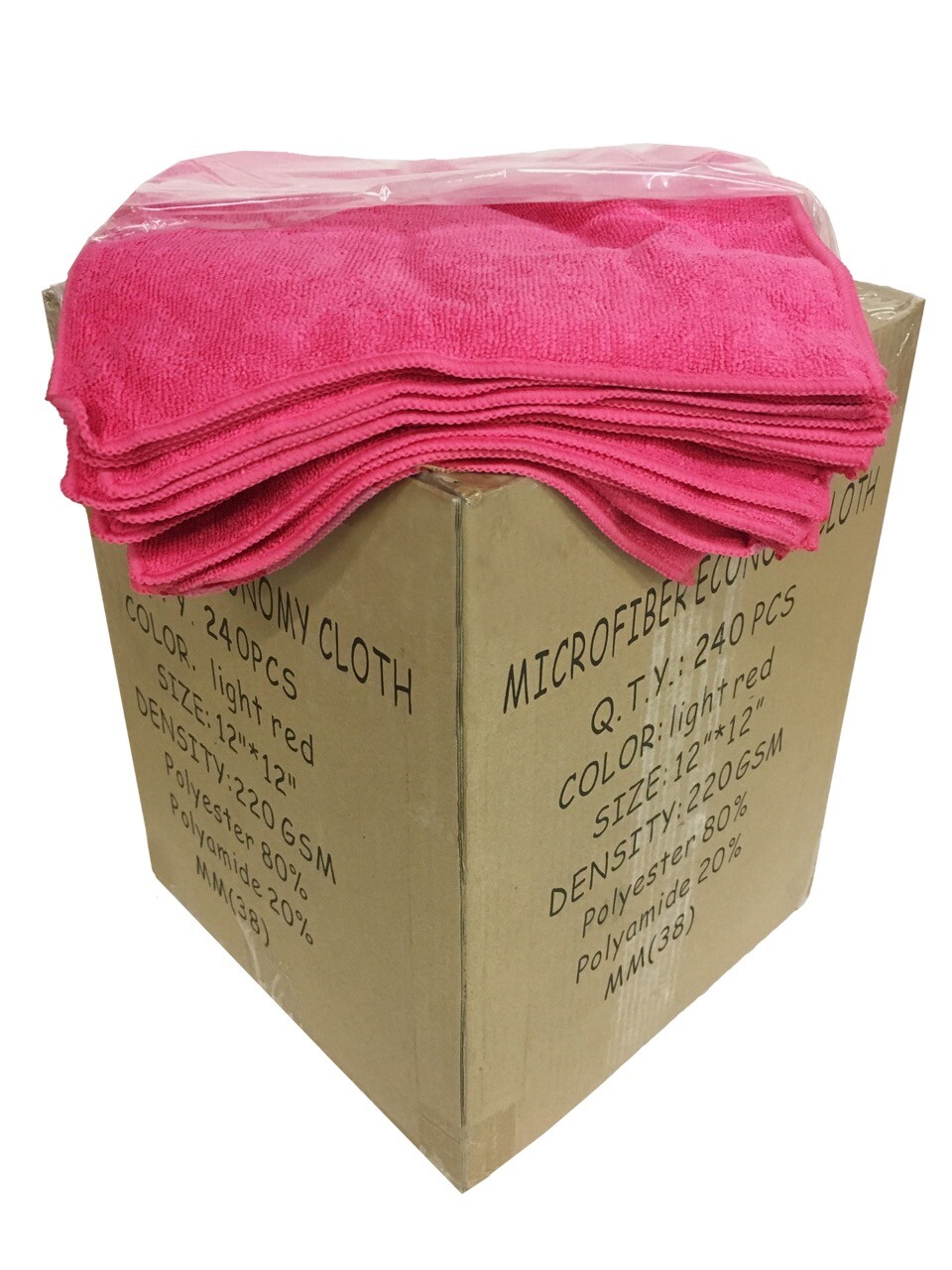 240 Case 12×12 Economy Grade Microfiber Cleaning Cloths/Auto 220GSM Pink