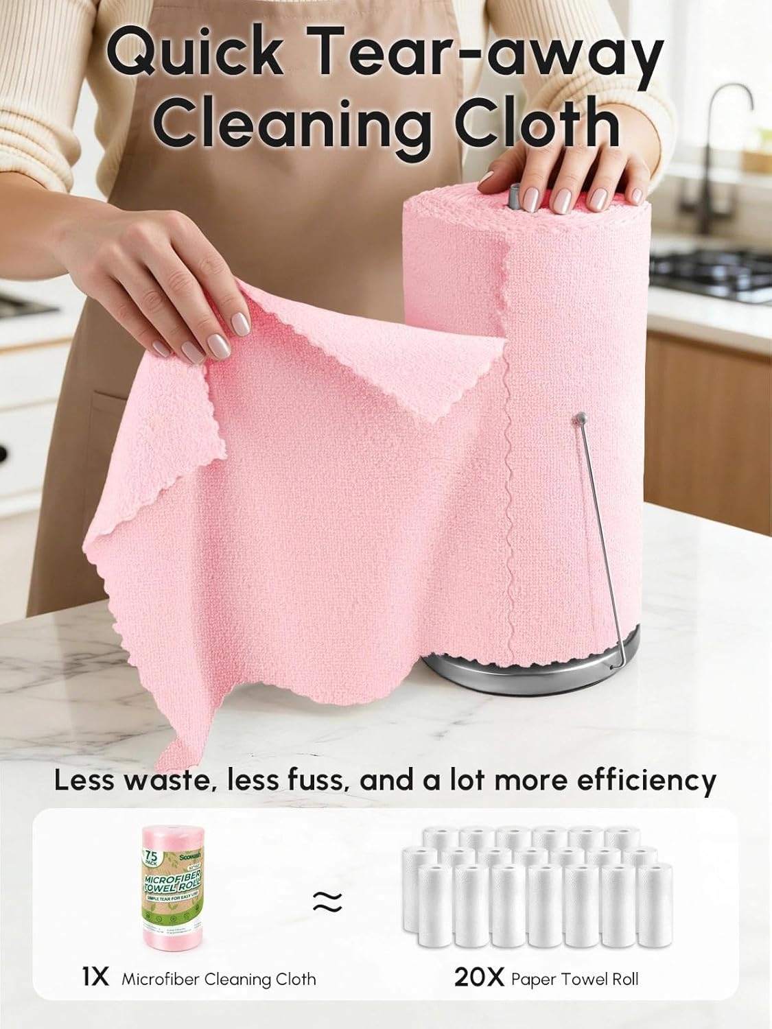 Microfiber Cleaning Cloths Roll, 75 Pack Tear Away Microfiber Towels Roll, 12″ X