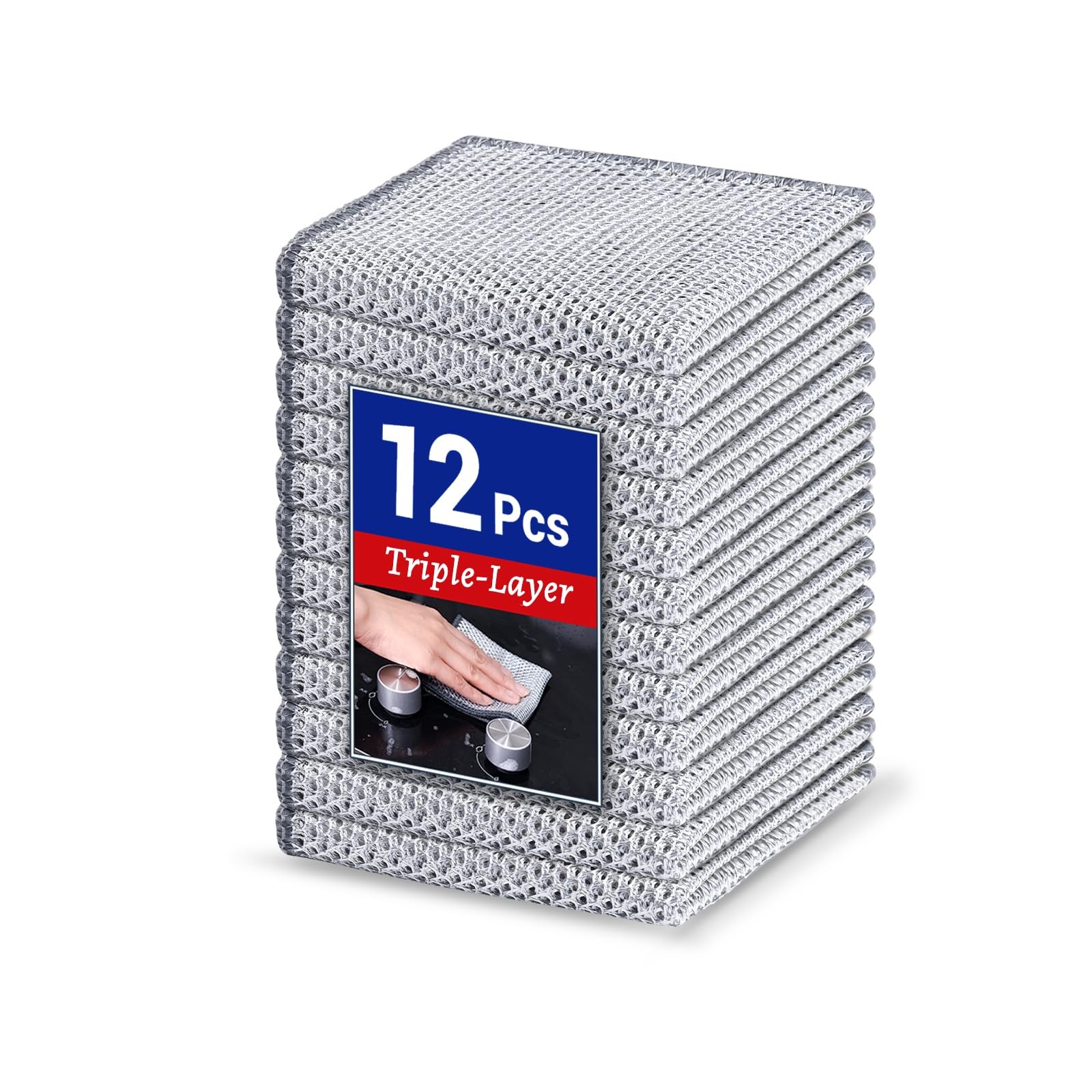 12 PCS 3-Layer Non-Scratch Multipurpose Steel Wire Dishcloths – Reusable Quick-D