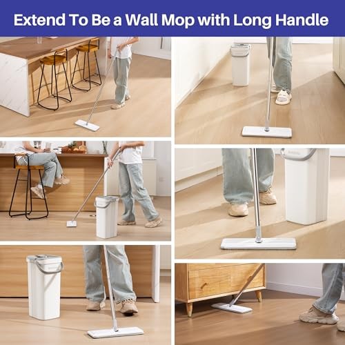 Mop and Bucket with 1 Bucket [White] + 60″ Mop + 2 Grey Pads New Clear 23