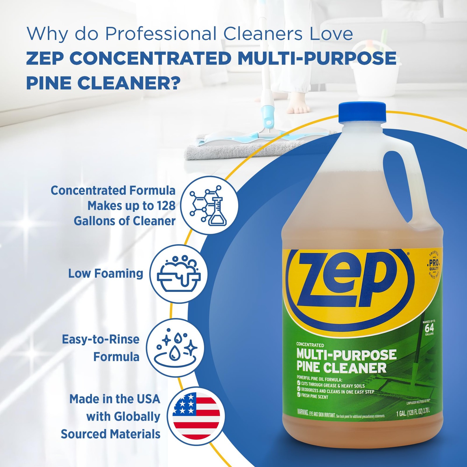 Zep Concentrated Multi-Purpose Pine Cleaner – Cut 42.67 Fl Oz (Pack of 3)