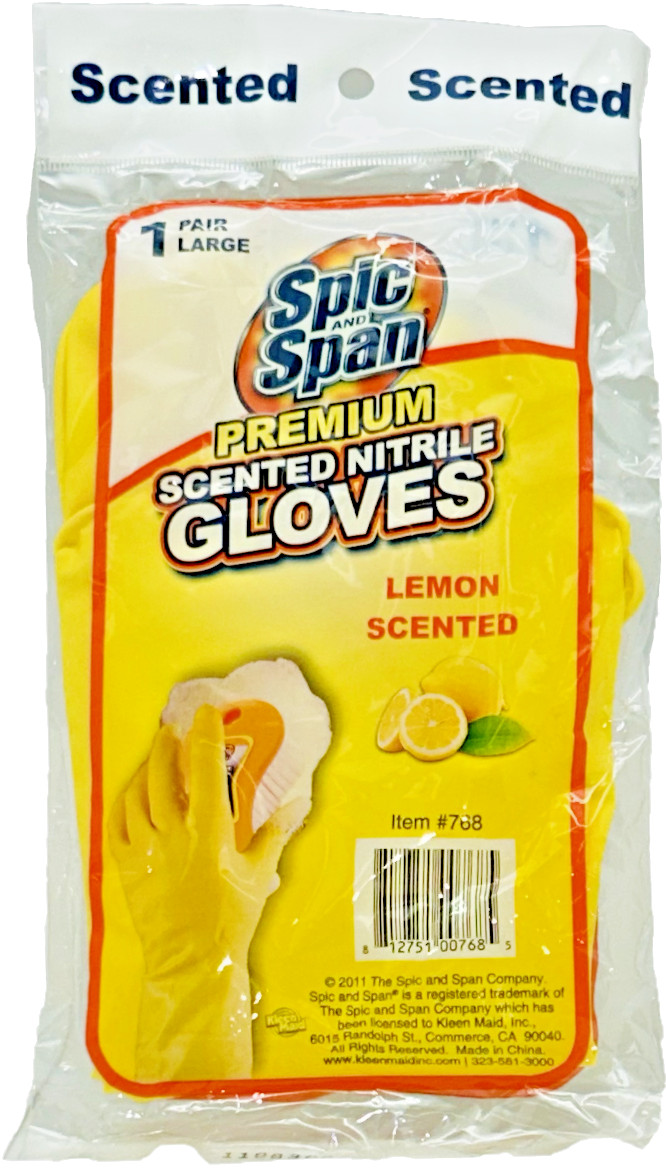 Spic And Span Lemon Scented Nitrile Heavy Weight Premium Reusable Gloves Large