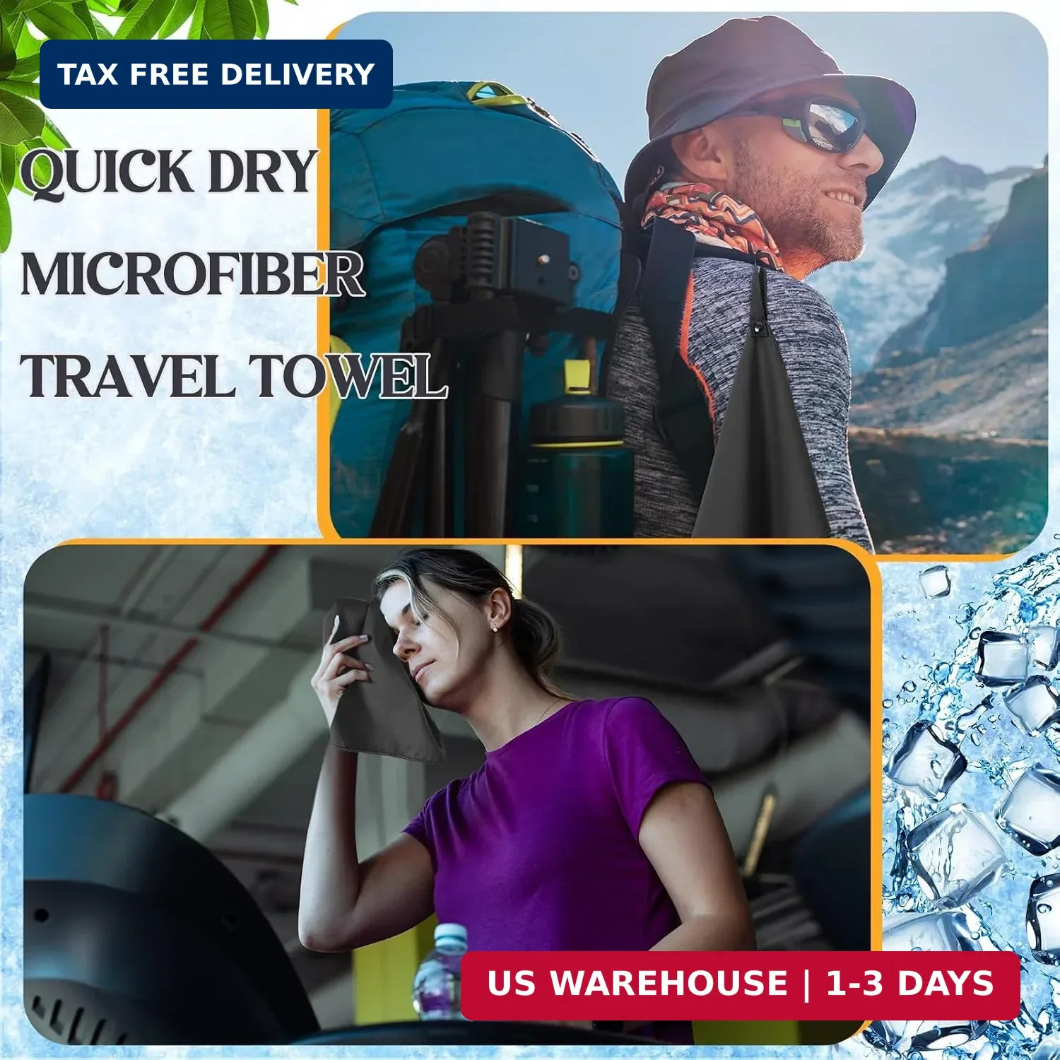 10 Count Quick Dry Microfiber Camping Towels 25×32 cm Travel Hand and Face Towel