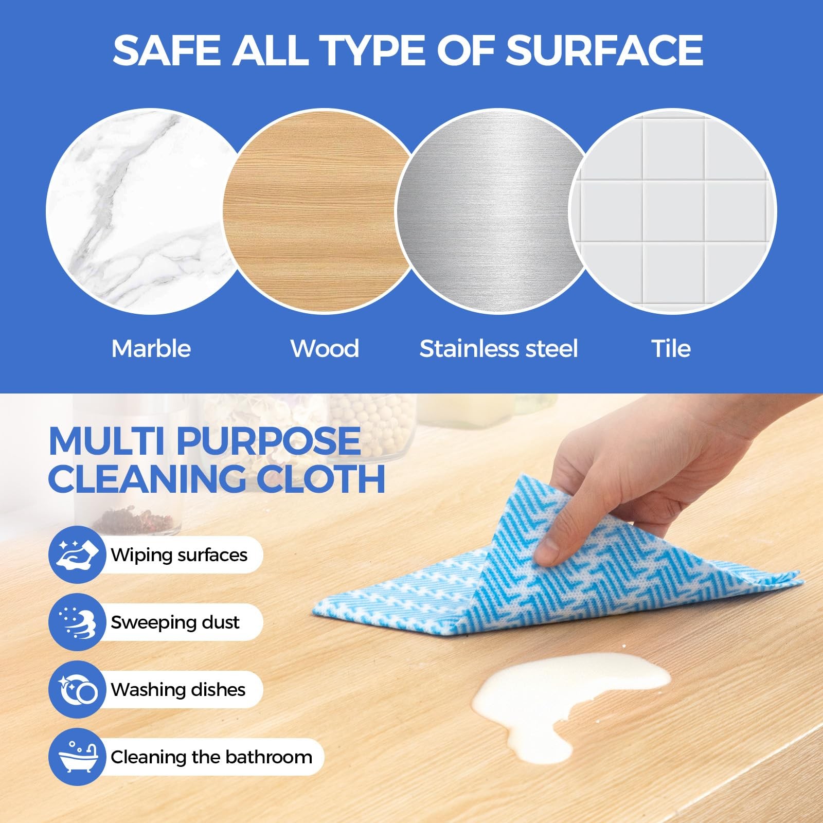 Peachicha Reusable Cleaning Towels, Multi-Purpose Handy Large, Blue,50 Pcs
