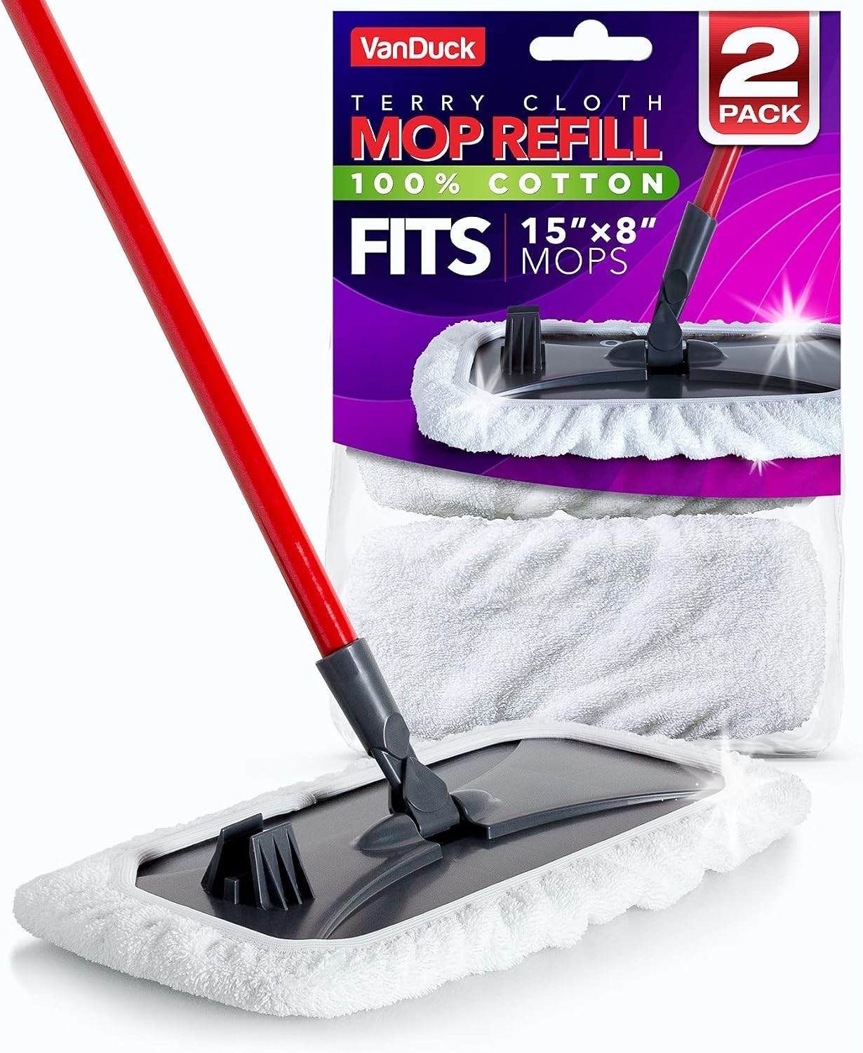 100% Cotton Terry Mop Pads 15×8 Inches, 2-Pack Mop Not Included | Reusable te…