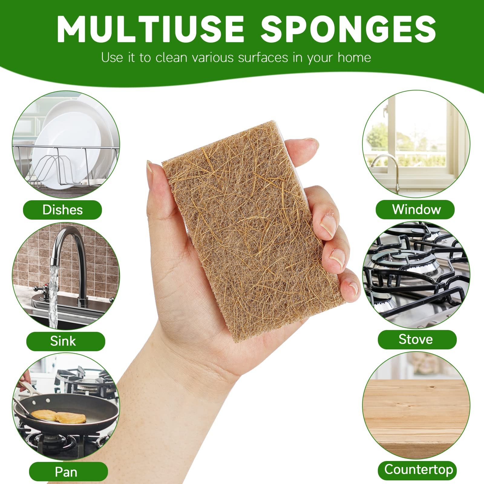 10 Pack Biodegradable Natural Sponges Kitchen Compostable Cellulose and Coco…