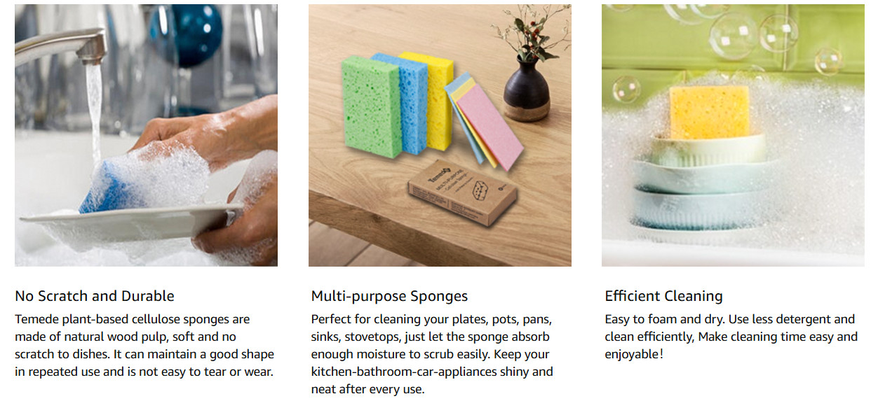 Cellulose Sponges Heavy Duty Scrub Kitchen Dish Non-Scratch Scrubber Clean Wash