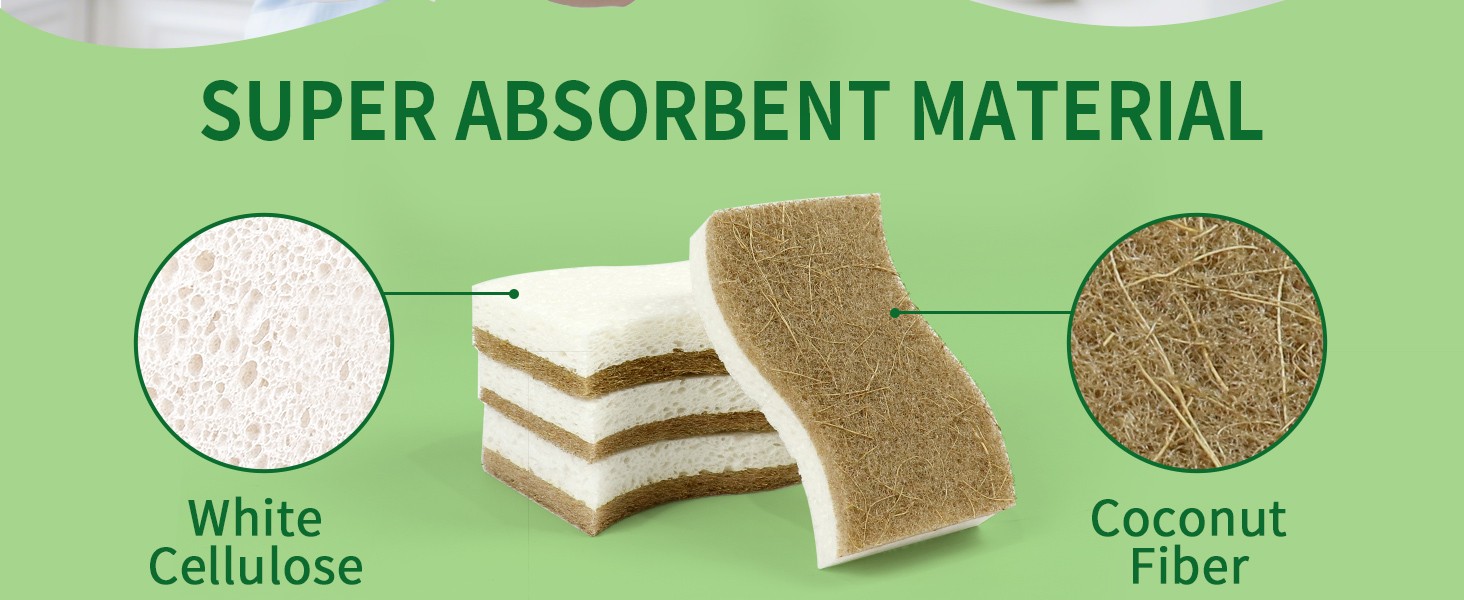9 Pack Biodegradable Natural Kitchen Sponge – Compostable Cellulose and Coconut