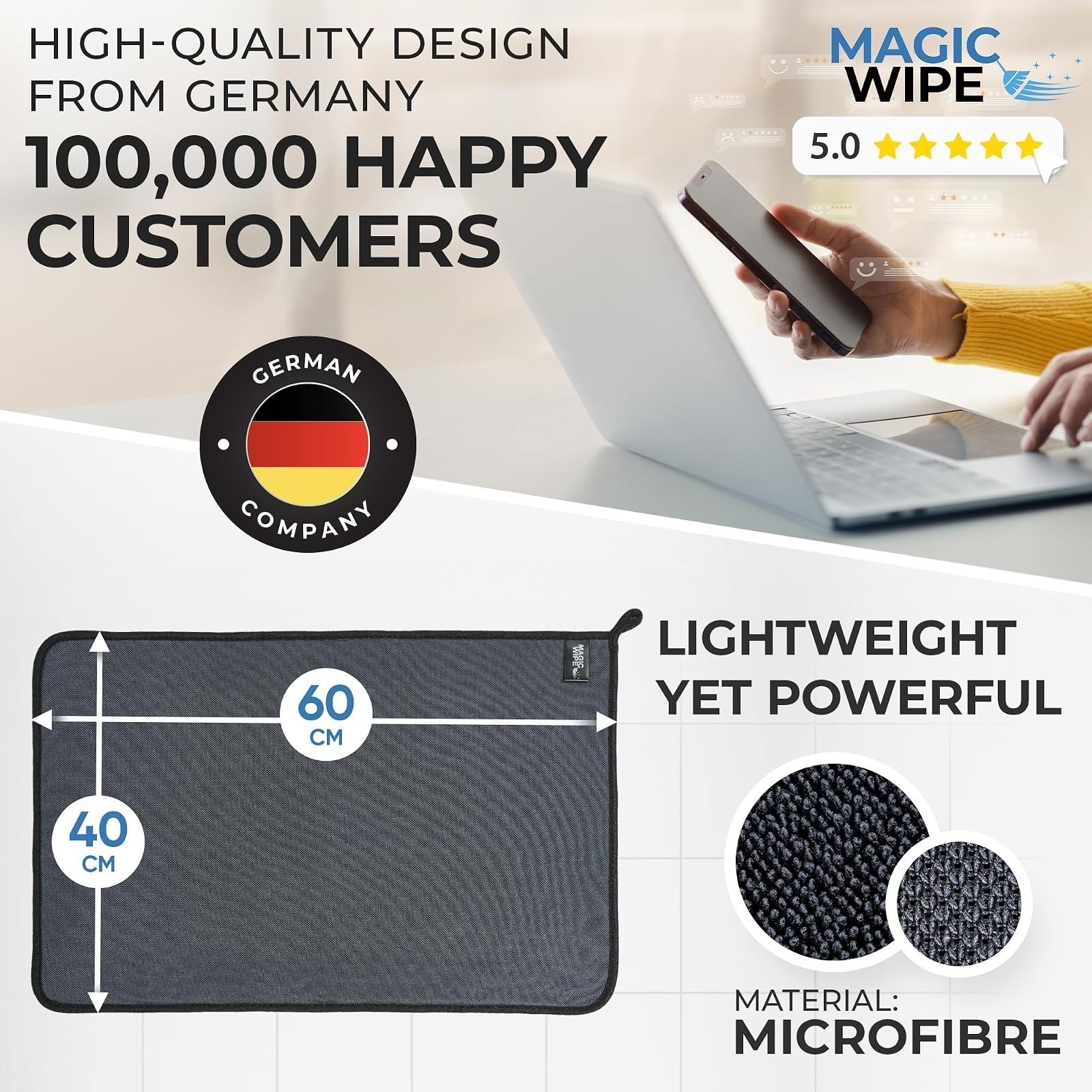 Magicwipe Bathroom Drying Cloth XL – Microfiber, Streak-Free, 2 Pack