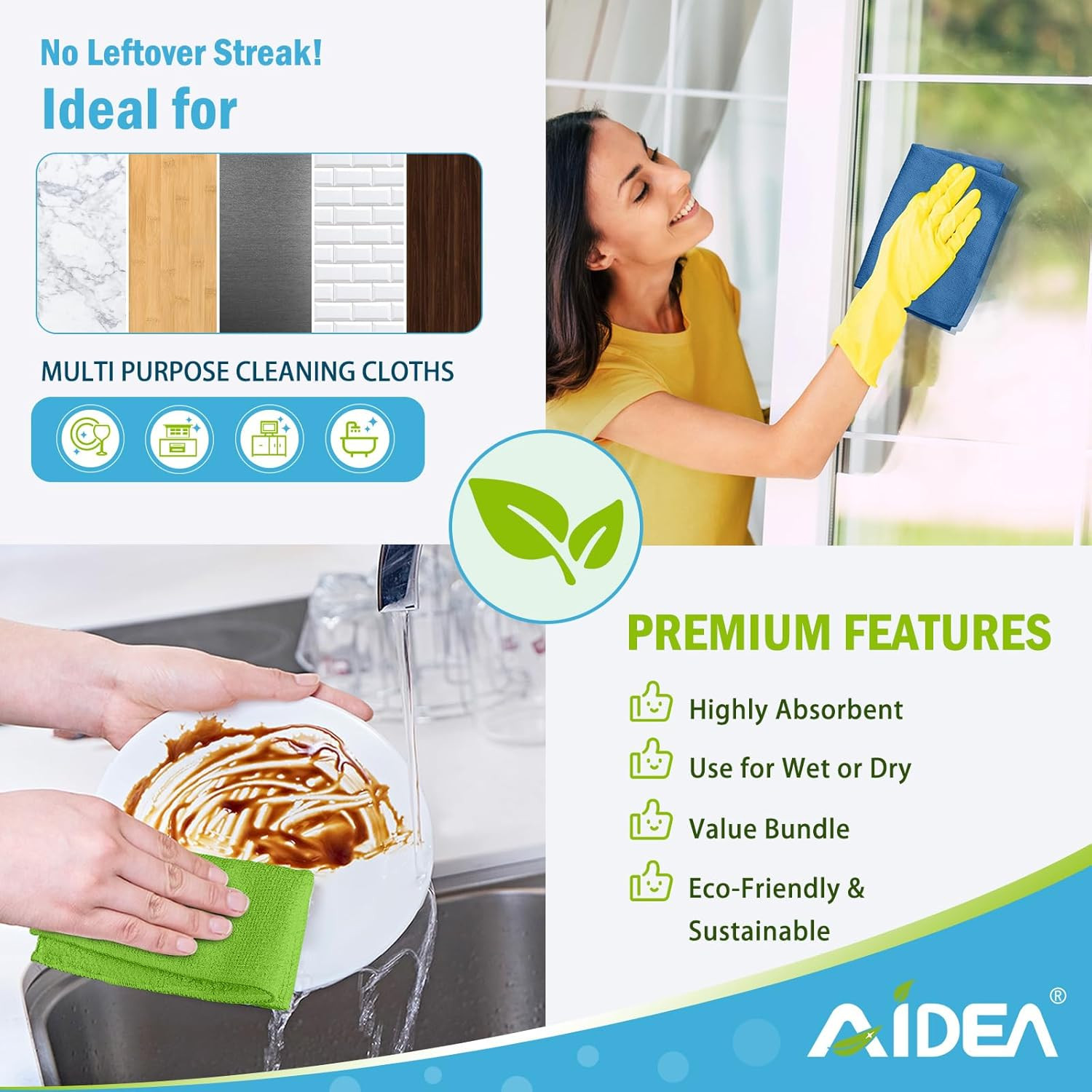 AIDEA Microfiber Cleaning Cloth, 50PK, Microfiber Towels for Cars, All Purpose C