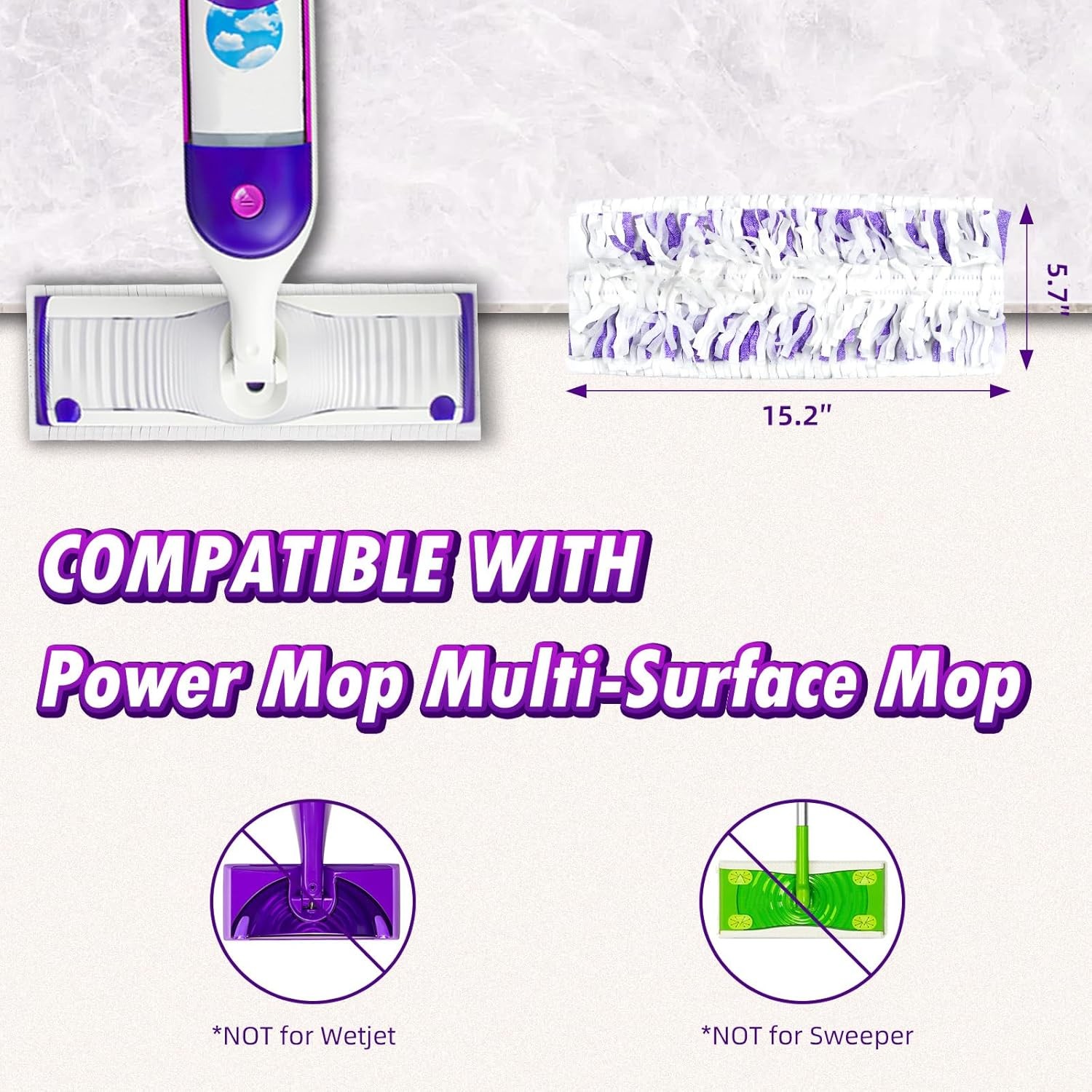 24 Count Disposable Power Mop™ Refills Compatible with Swiffer® Power Mop™,