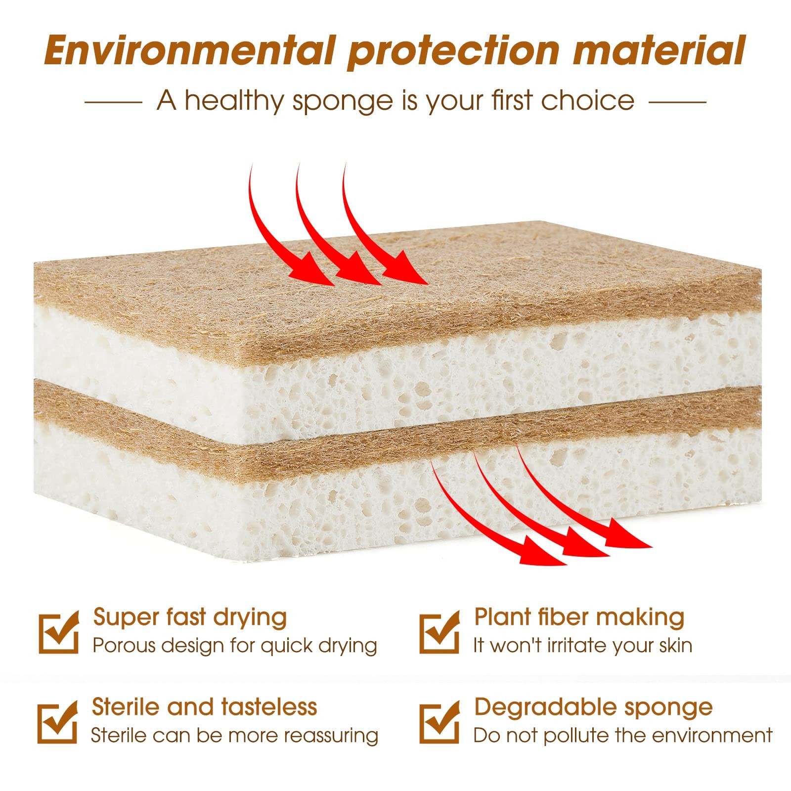 10 Pack Nature Dish Sponge – Natural Kitchen Sponge – Coconut Fiber and Wood …