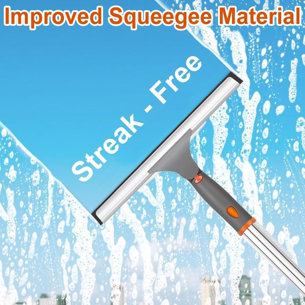 Window Squeegee with Long Handle(59″)with Silicon Squeegee & Mircofiber Scrubber
