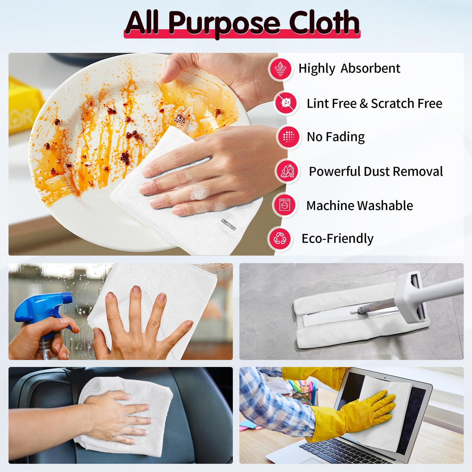 FIXSMITH White Microfiber Cleaning Cloth -Pack of 12, Highly 12pk,