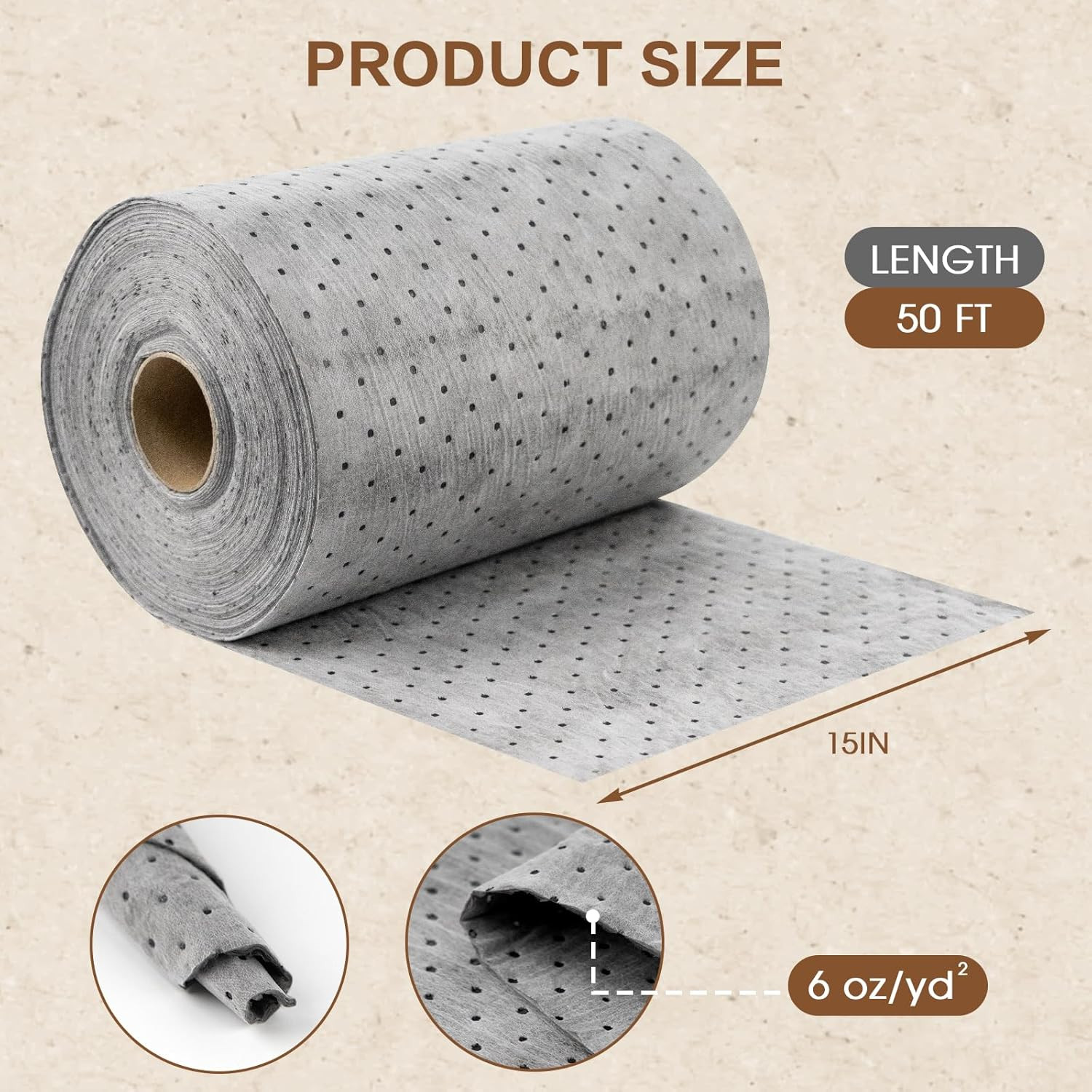 Oil Absorbent Pads Roll, Oil Absorbent Mat 15″ X 50′ Heavy Duty for Industrial