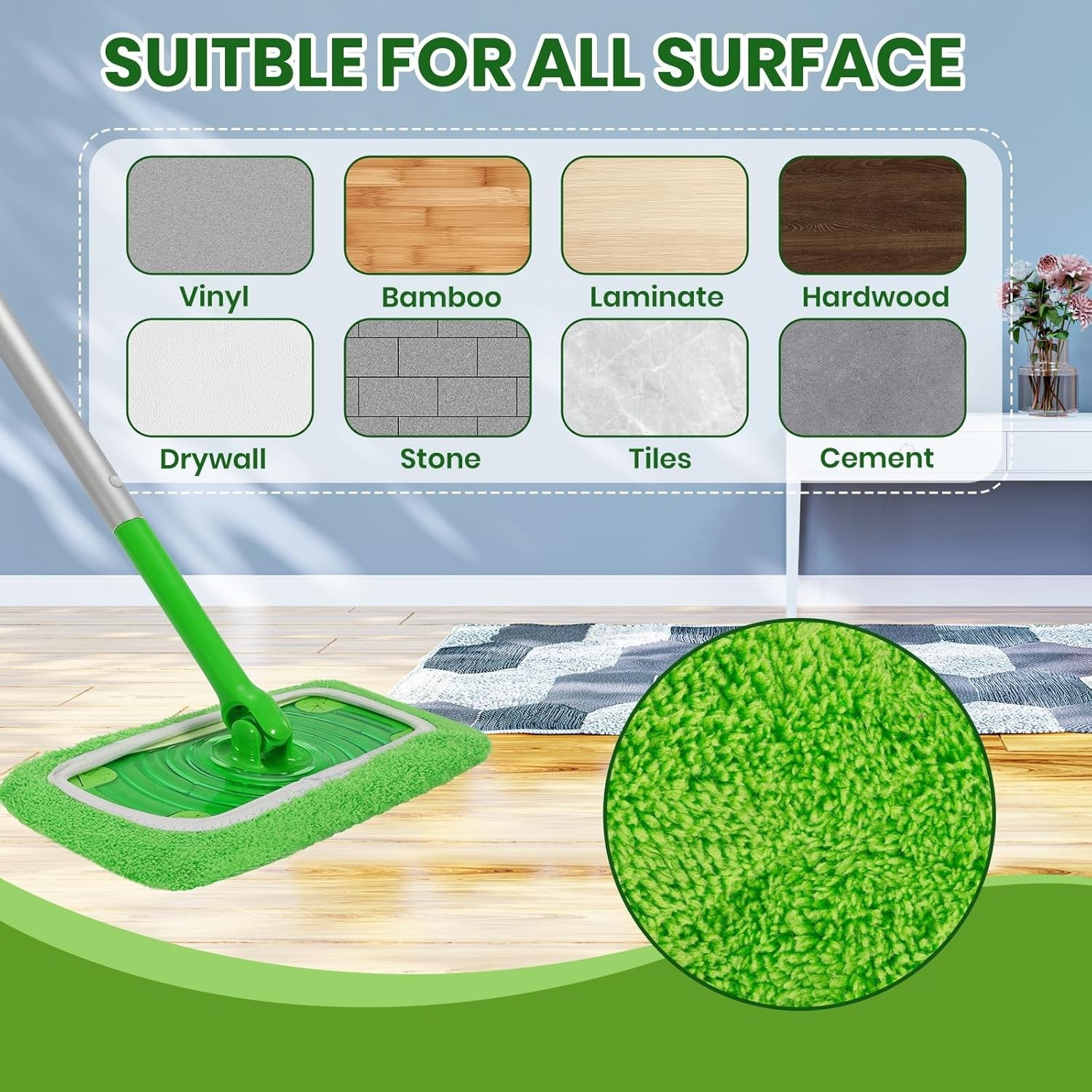 6 Pack Reusable Microfiber Mop Pads – Eco-Friendly Cleaning for All Floors