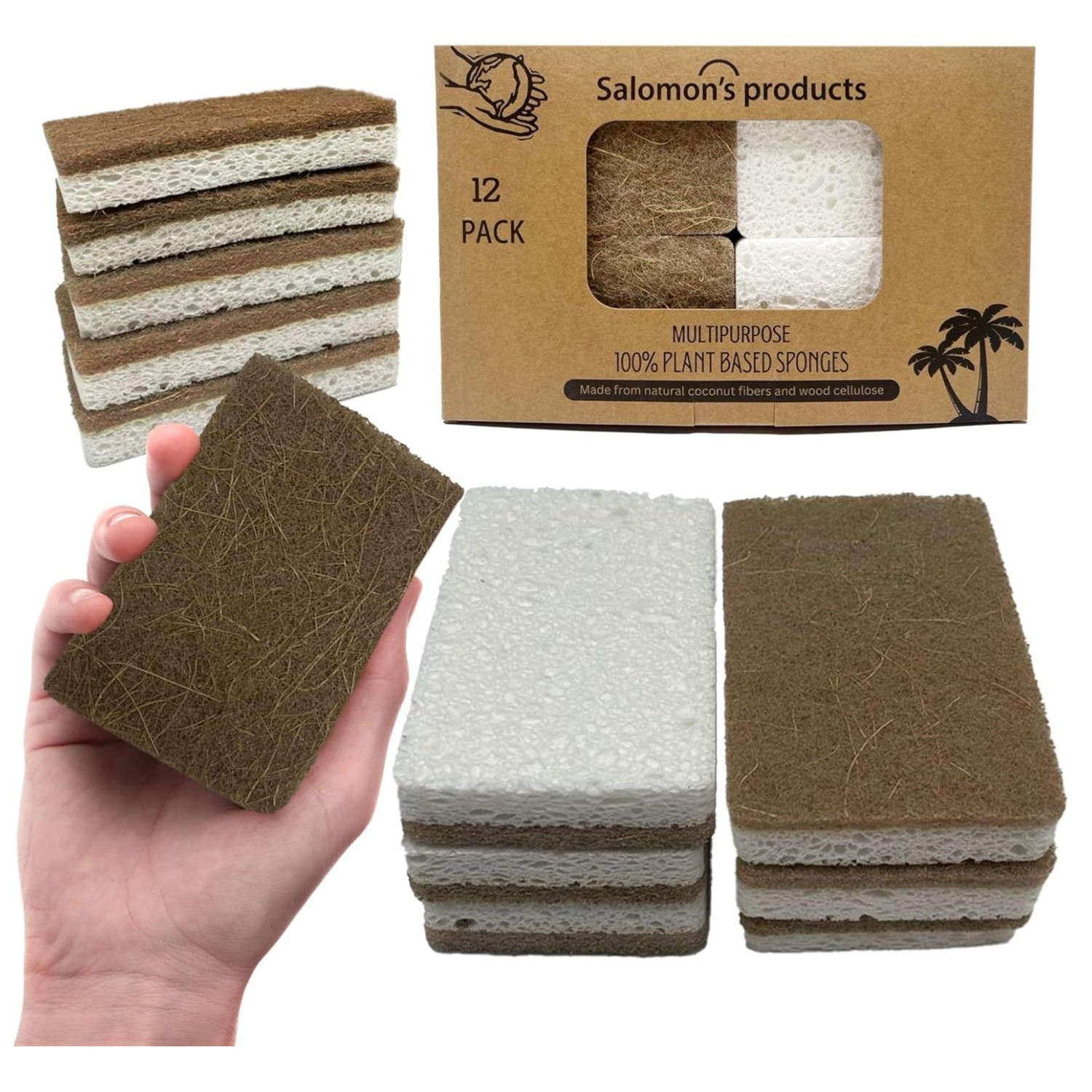 12 Pack Eco-Friendly Biodegradable Kitchen Sponges Natural Cellulose Coconut …