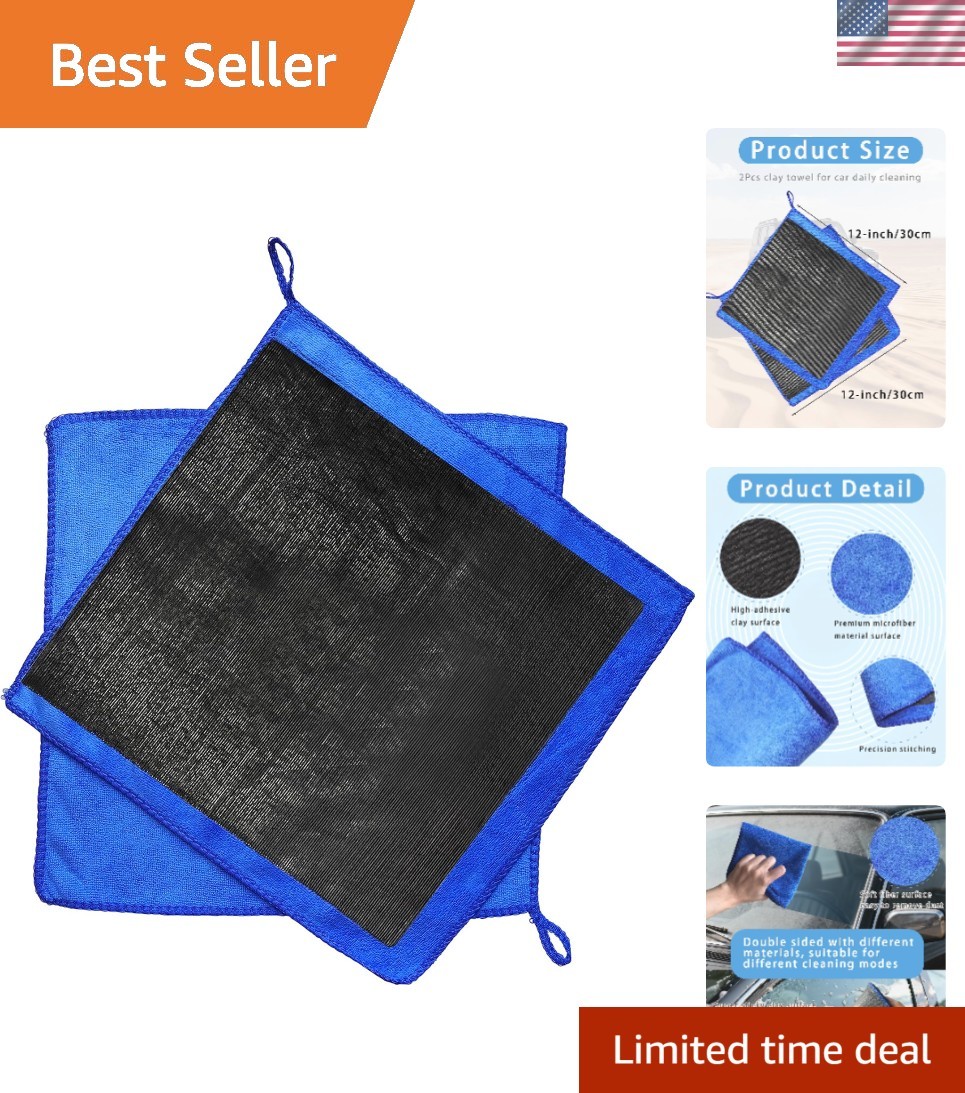 2 Pack 12 x 12 Blue Clay Towels – Lightweight Microfiber for Auto Detailing