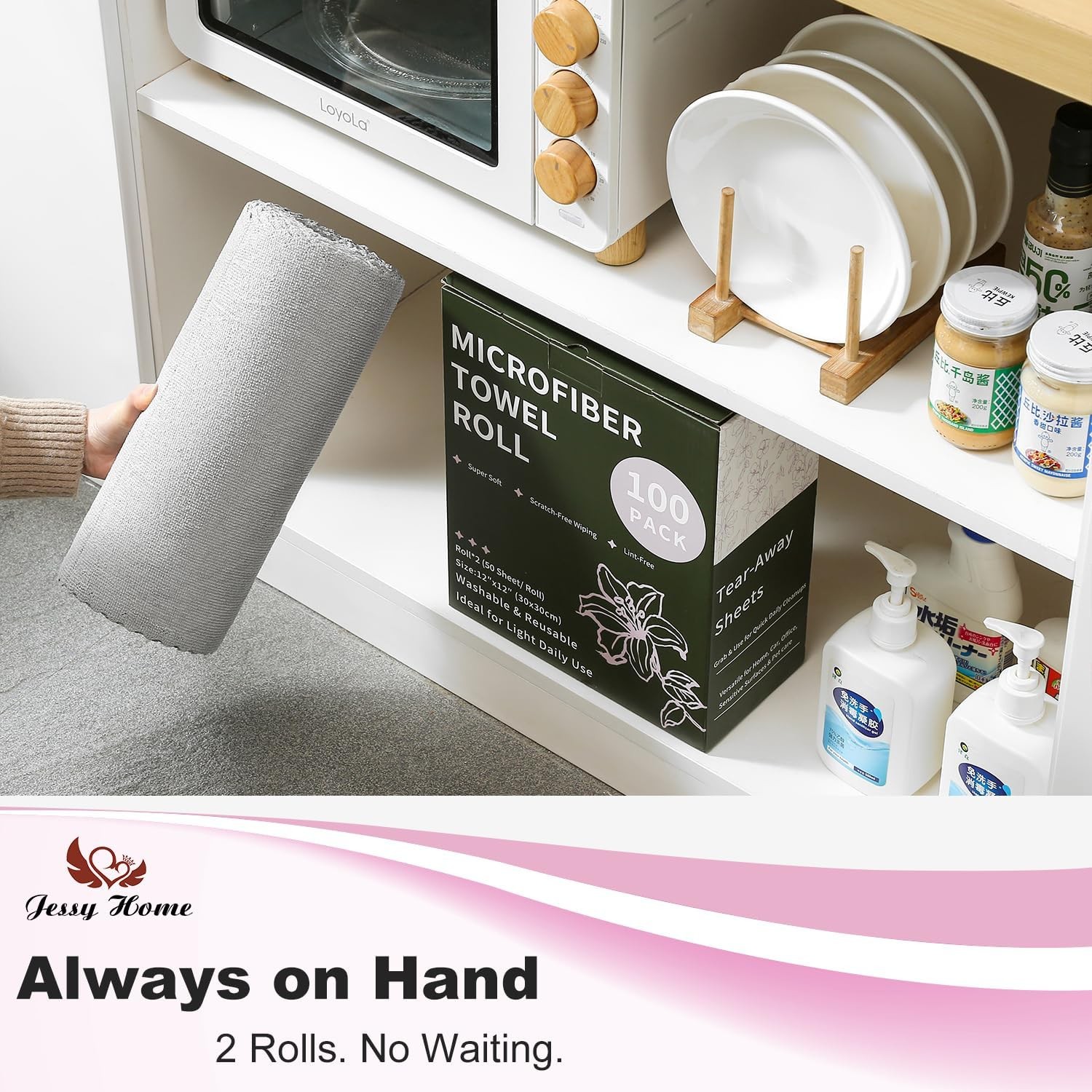 2 Roll Reusable Paper Towels,100 Sheets Tear Away Microfiber Cleaning Cloth,