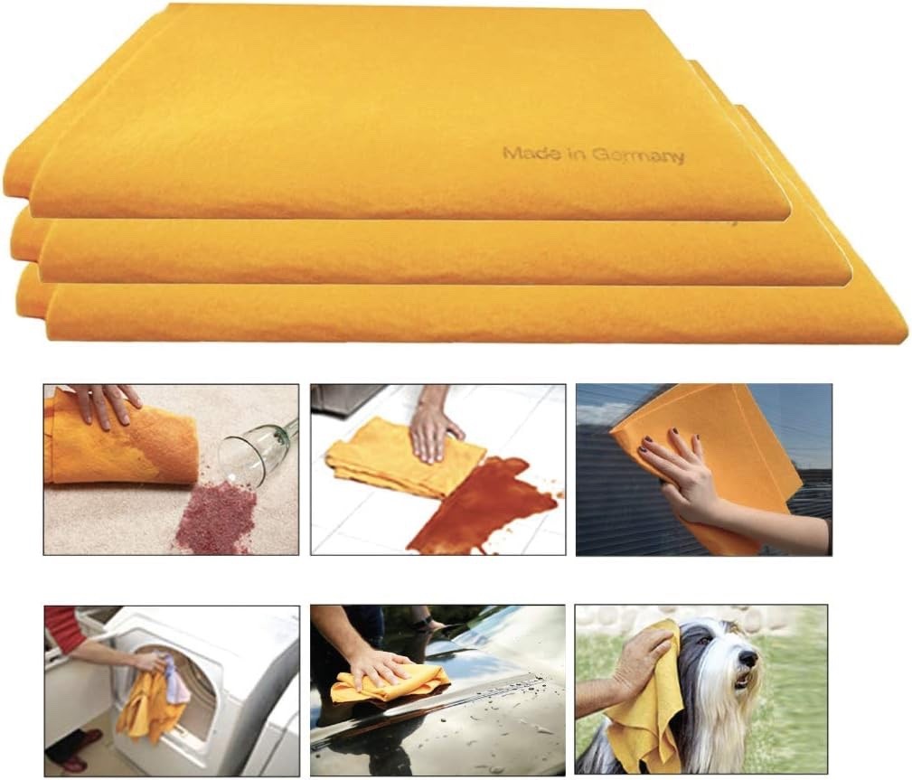 3 Pack Original German Shammy 27×20 Chamois Towels Auto, Shop, Detail & Home
