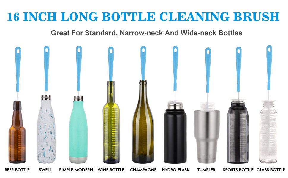 16″ Bottle Brush Cleaner for Water Bottle – Long Handle Bottle Brush for