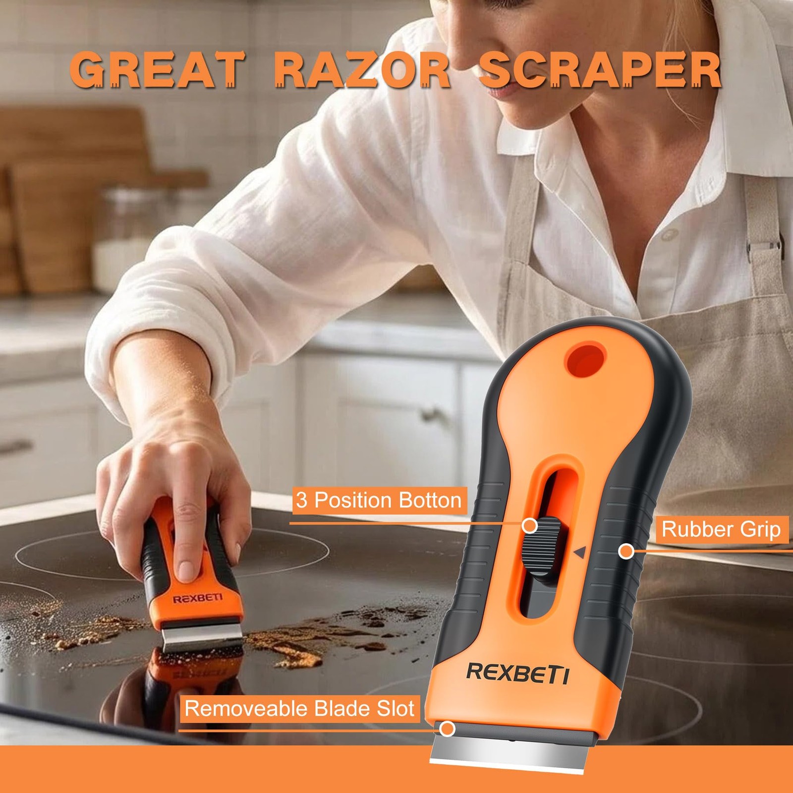 REXBETI Razor Blade Scraper Tool, 2 Pack Set 2 Pack, Orange