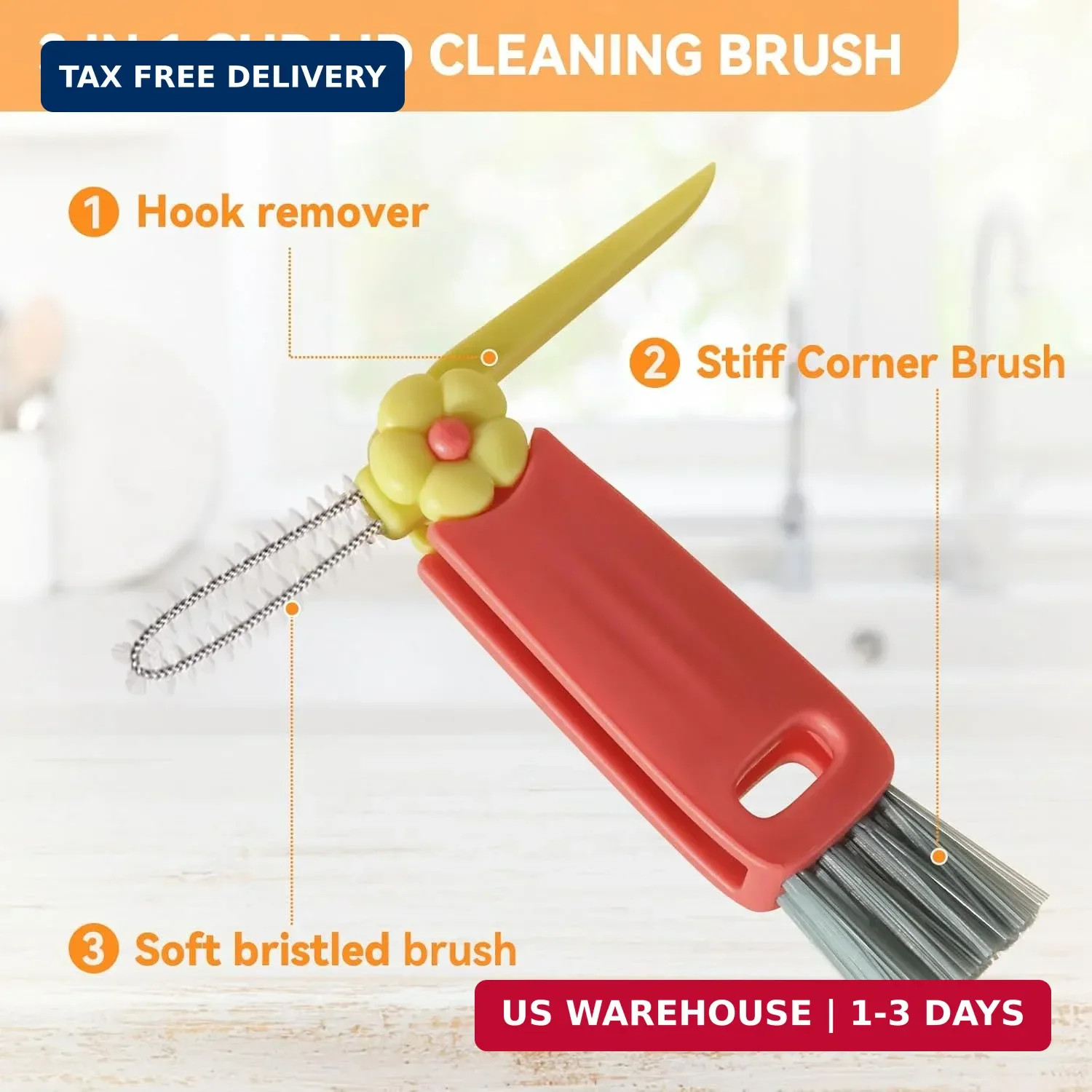 3 in 1 Cup Lid Gap Cleaning Brush Set, Multifunctional Bottle Cleaning Brush, Cu