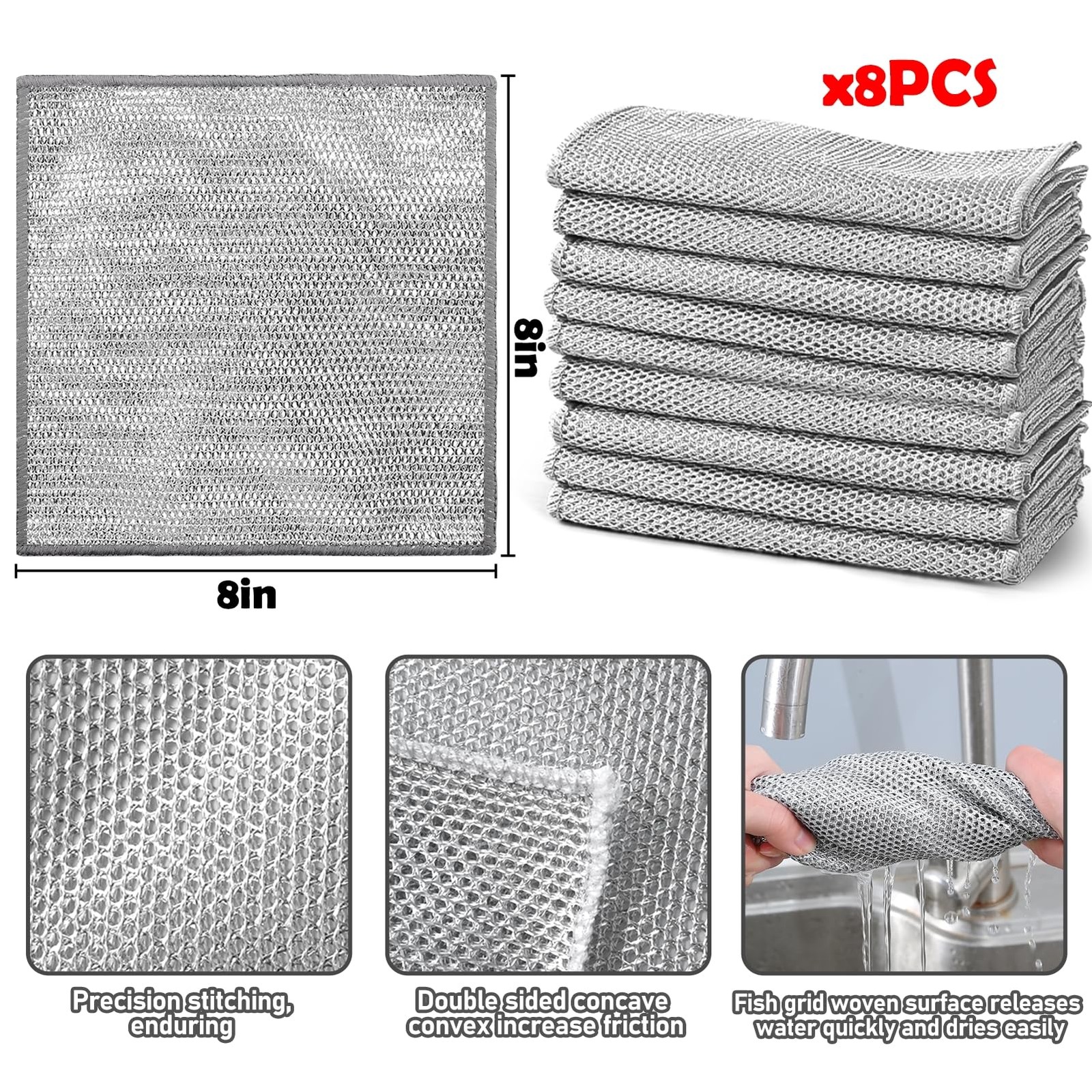 10 Pack Multifunctional Non-Scratch Wire Dish Cloth Mesh Knit Cleaning Cloth