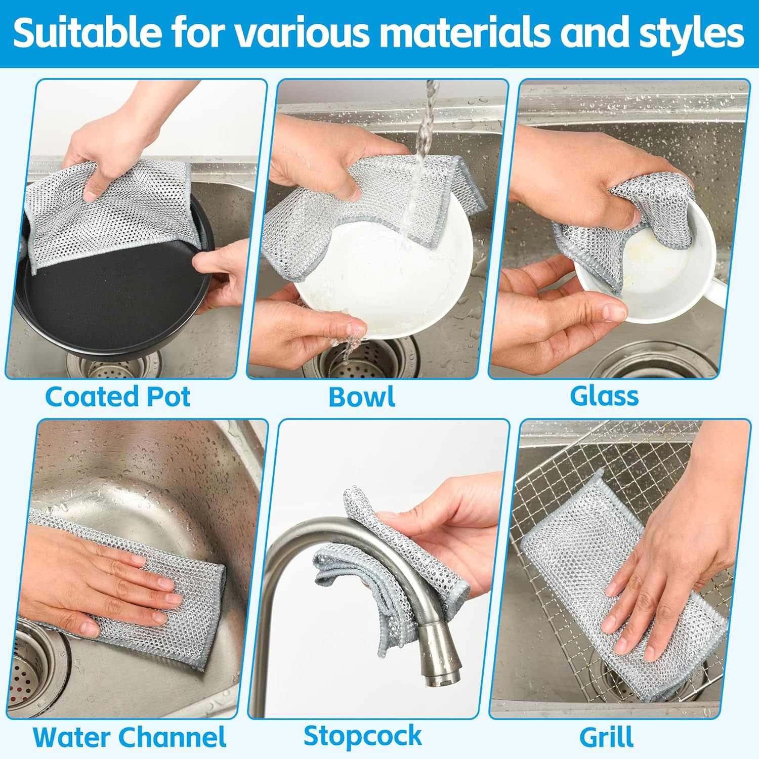 12Pack Multipurpose Wire Dishwashing Rags, Upgrade Non Scratch Wire Dishcloth, S
