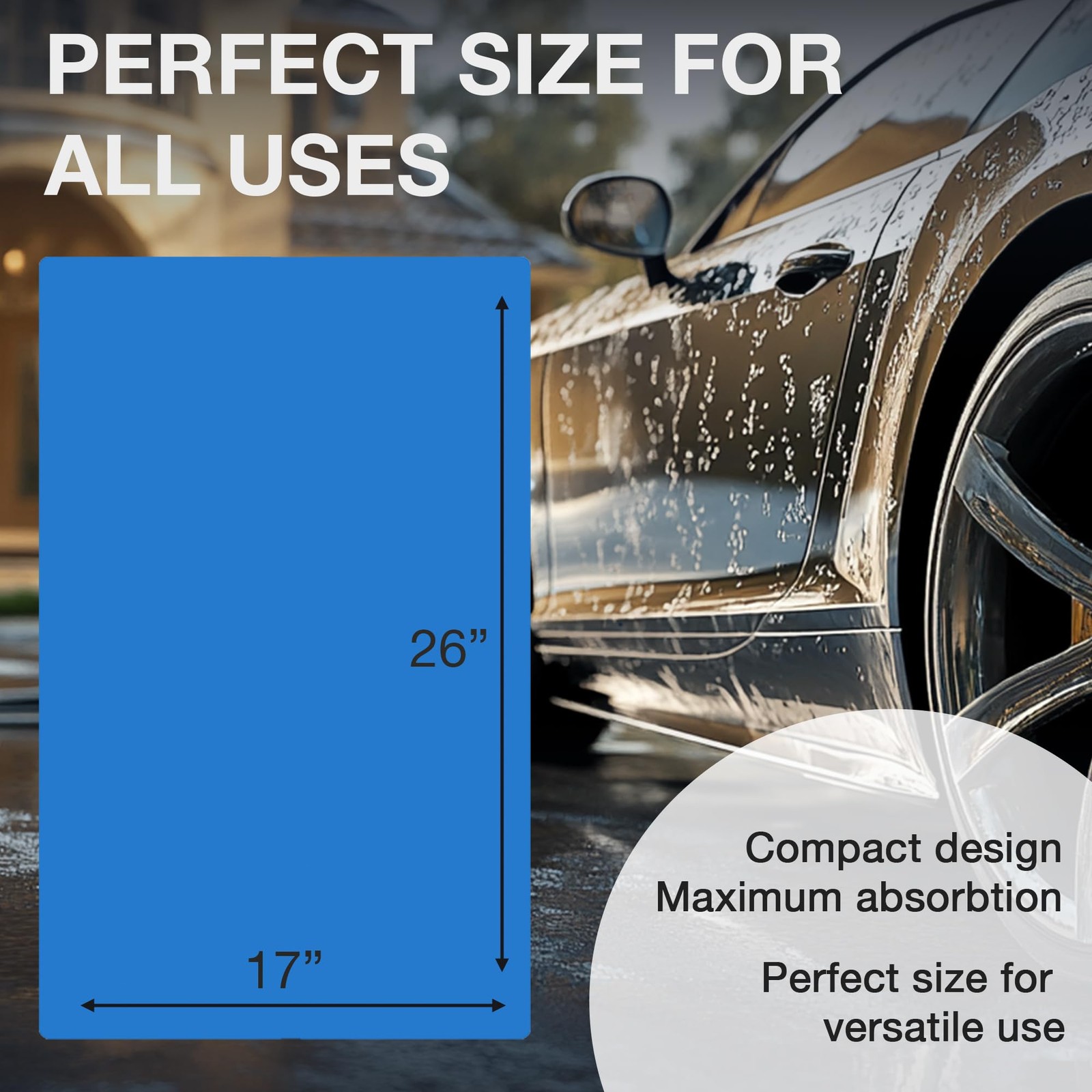 Blue 26×17 Inch Premium Large Shammy Towel Car Super Absorbent Chamois Cloth