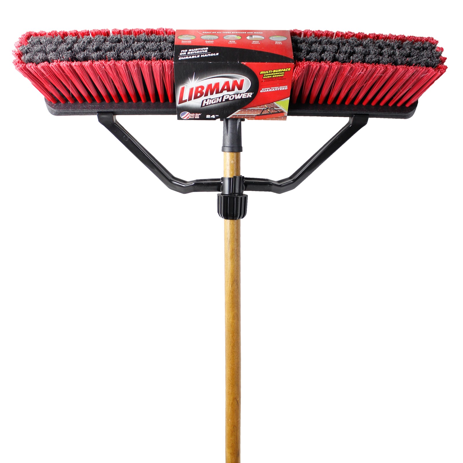 Libman 24in. Multi-Surface Industrial Push Broom, 66in.L Handle, Model# 1292