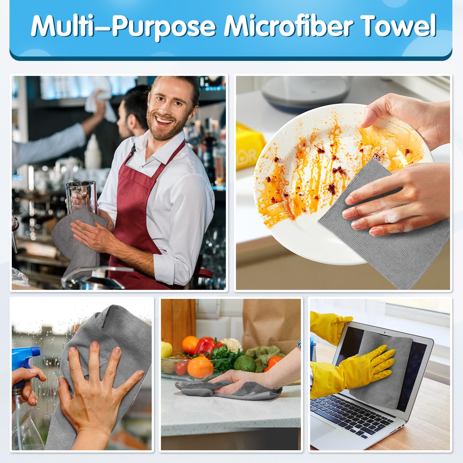 FIXSMITH Grey Microfiber Cleaning Cloth Pack of 50 16 X12 Cleaning Rags for