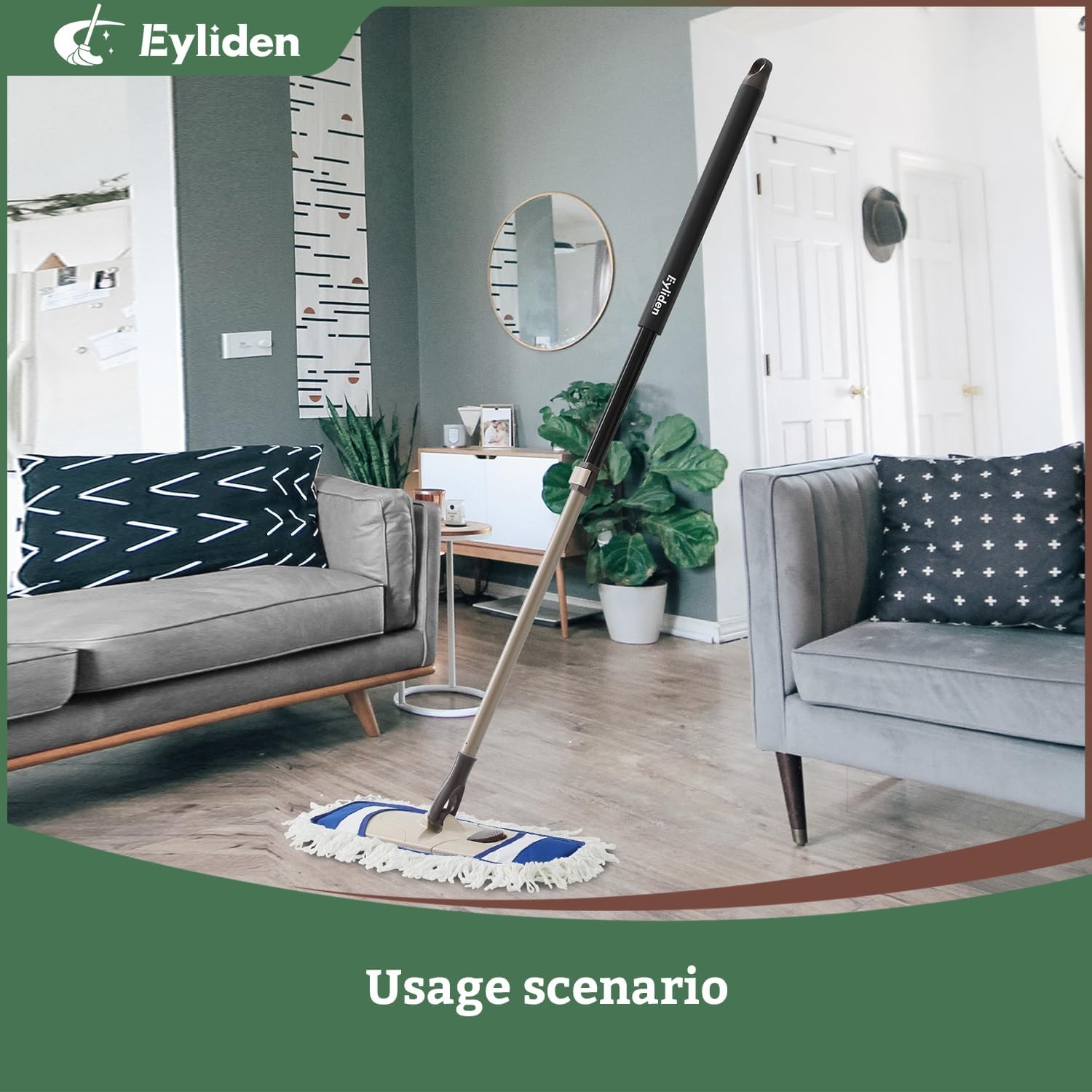 Dust Mop with Reusable Washable Pads – One Touch Replacement, Height Adjustable