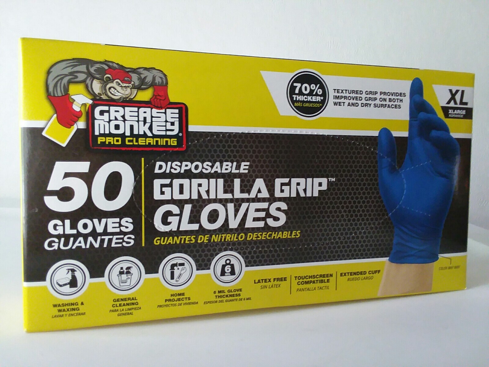Grease Monkey Disposable Nitrile Gloves, Blue, 50 Count, 6 mil X- LARGE