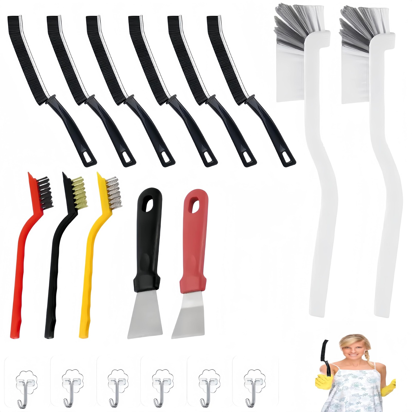19Pcs Crevice Cleaning Brush Set, Hard Bristle Multicolor