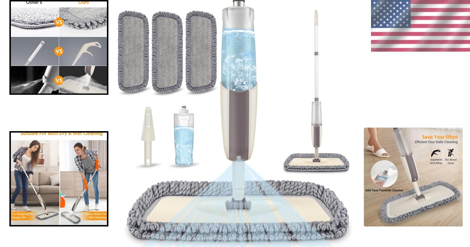 Heavy Duty Microfiber Spray Mop for Hardwood Vinyl Tile Cleaning with Extra Pads