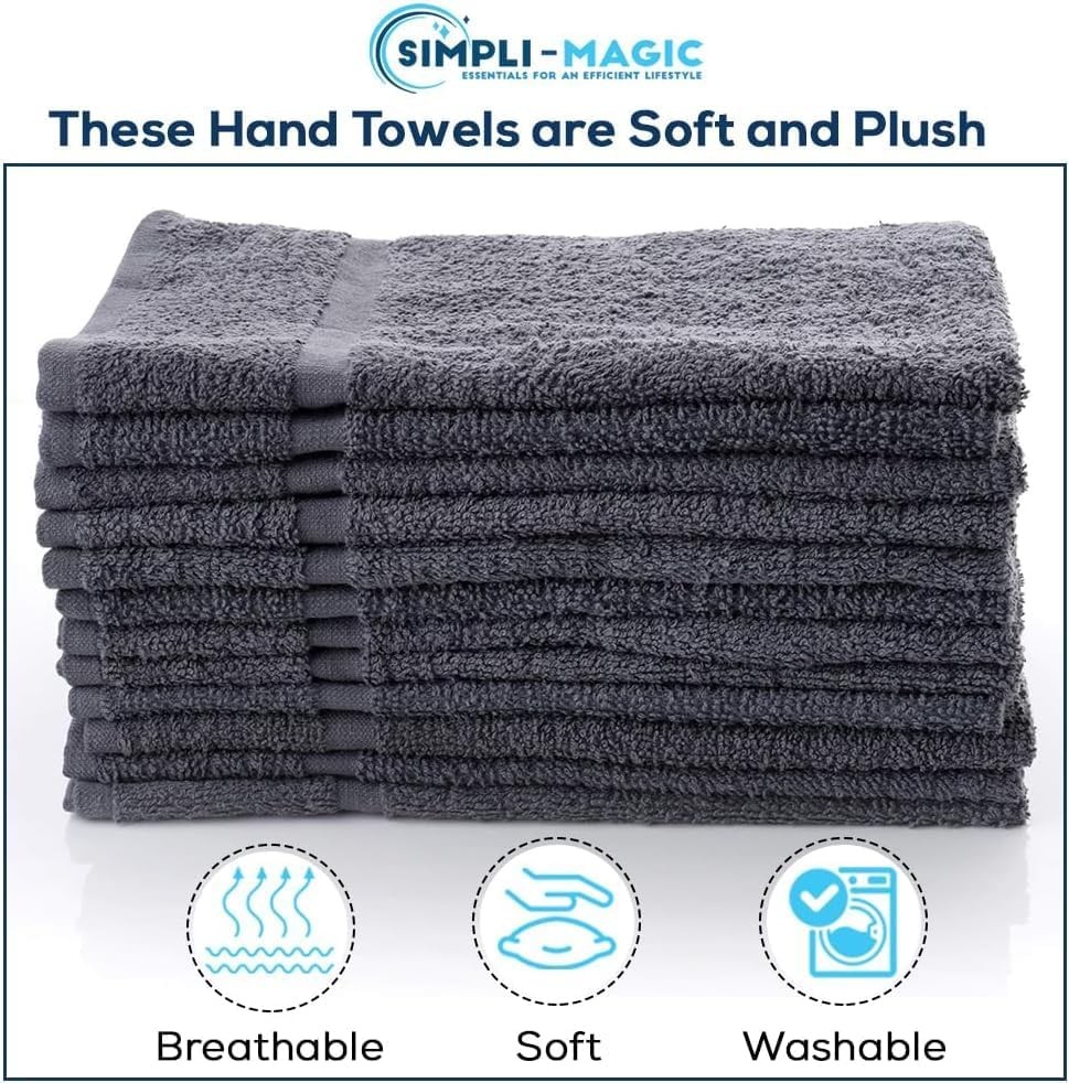 Simpli-Magic Cotton Hand Towels 16″x27″ (12 Pack) – Soft Towels for Bathroom,