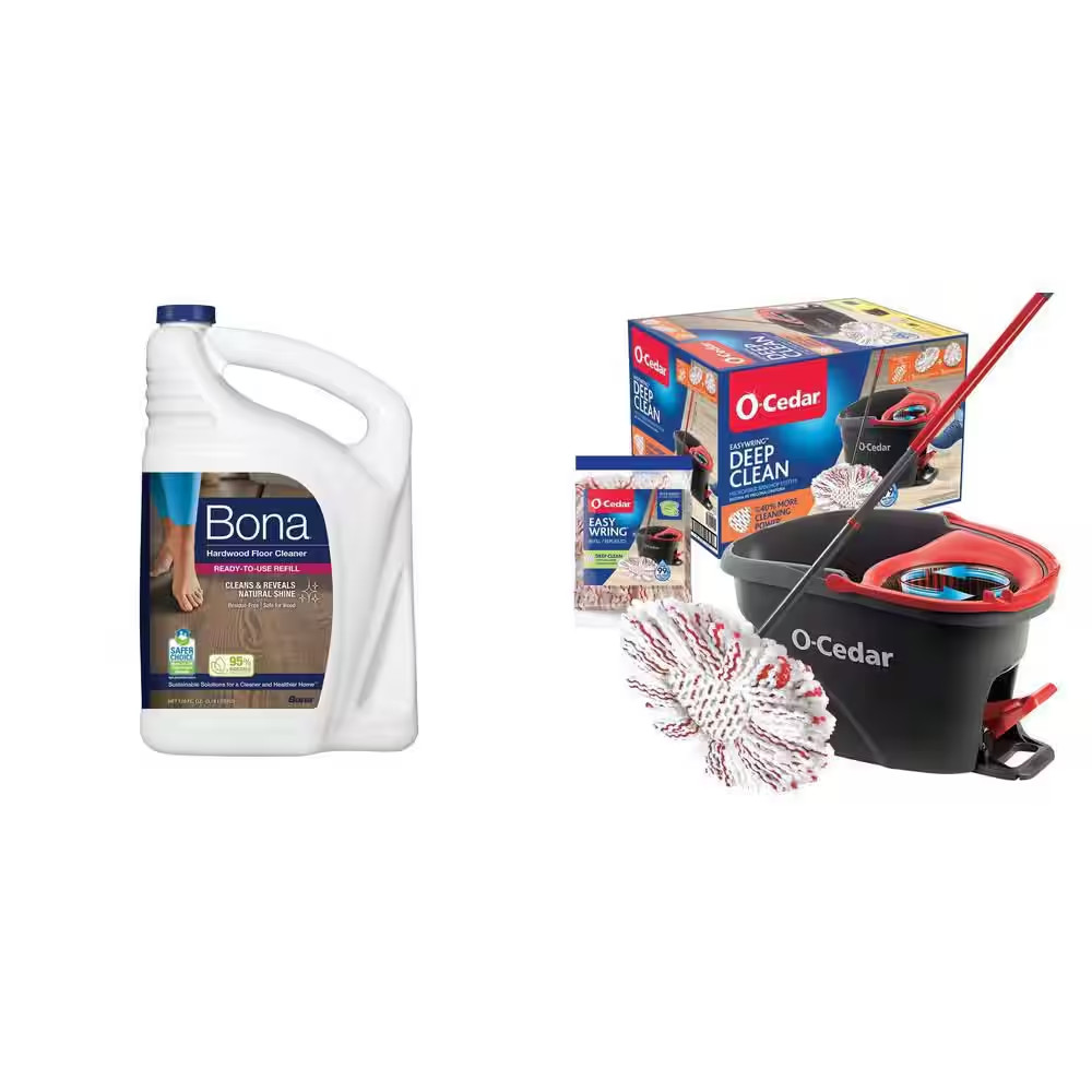 128 Oz. Hardwood Floor Cleaner and Easywring Microfiber Spin Mop with Machine Wa