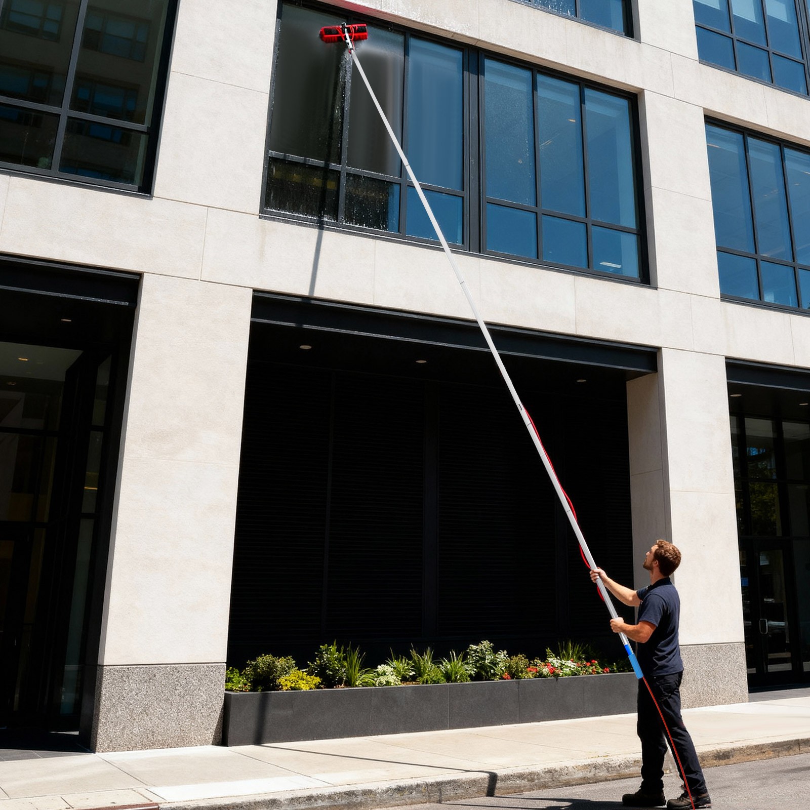 Solar Panel Cleaning Pole Outdoor Window Washing Equipment Brush Adjustable
