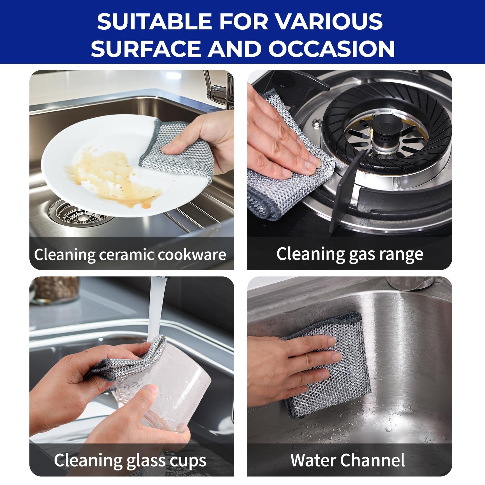 12 PCS 3-Layer Non-Scratch Multipurpose Steel Wire Dishcloths – Reusable Quick-D