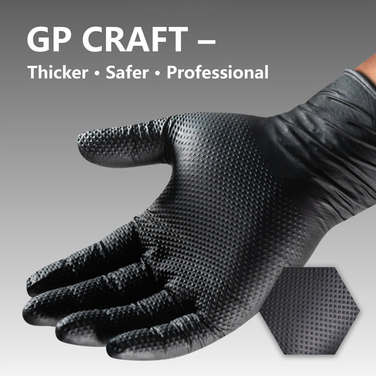 Heavy Duty 8 Mil Black Nitrile Disposable Gloves Raised Diamond Texture