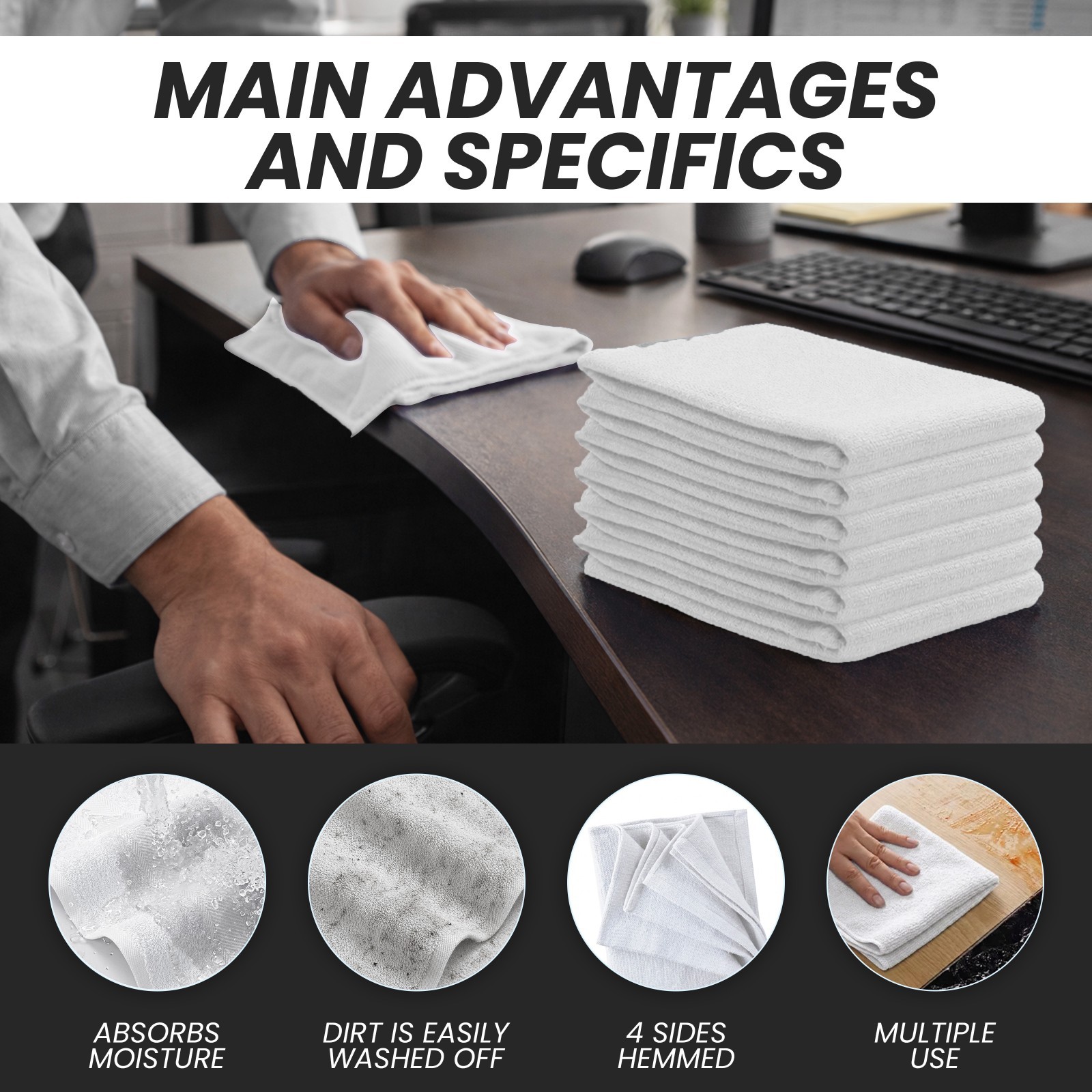 Premium White Huck Towels – 15 x 30 inch Multipurpose Cleaning Towels