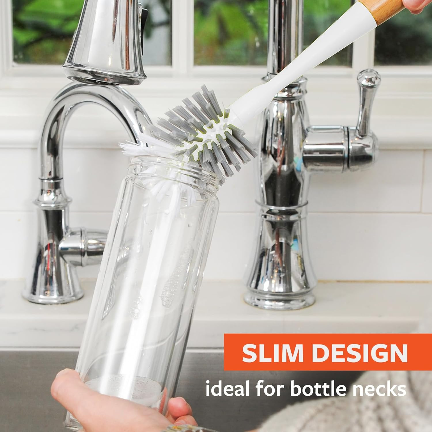 Full Circle Clean Reach – Bamboo Long Handle Bottle & Mug Brush with Replaceable
