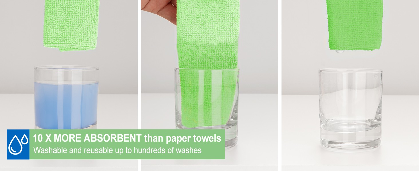 Microfiber Cleaning Cloth, 12 Pack Green Cleaning Rags,12″ X 11″ Lint Dish
